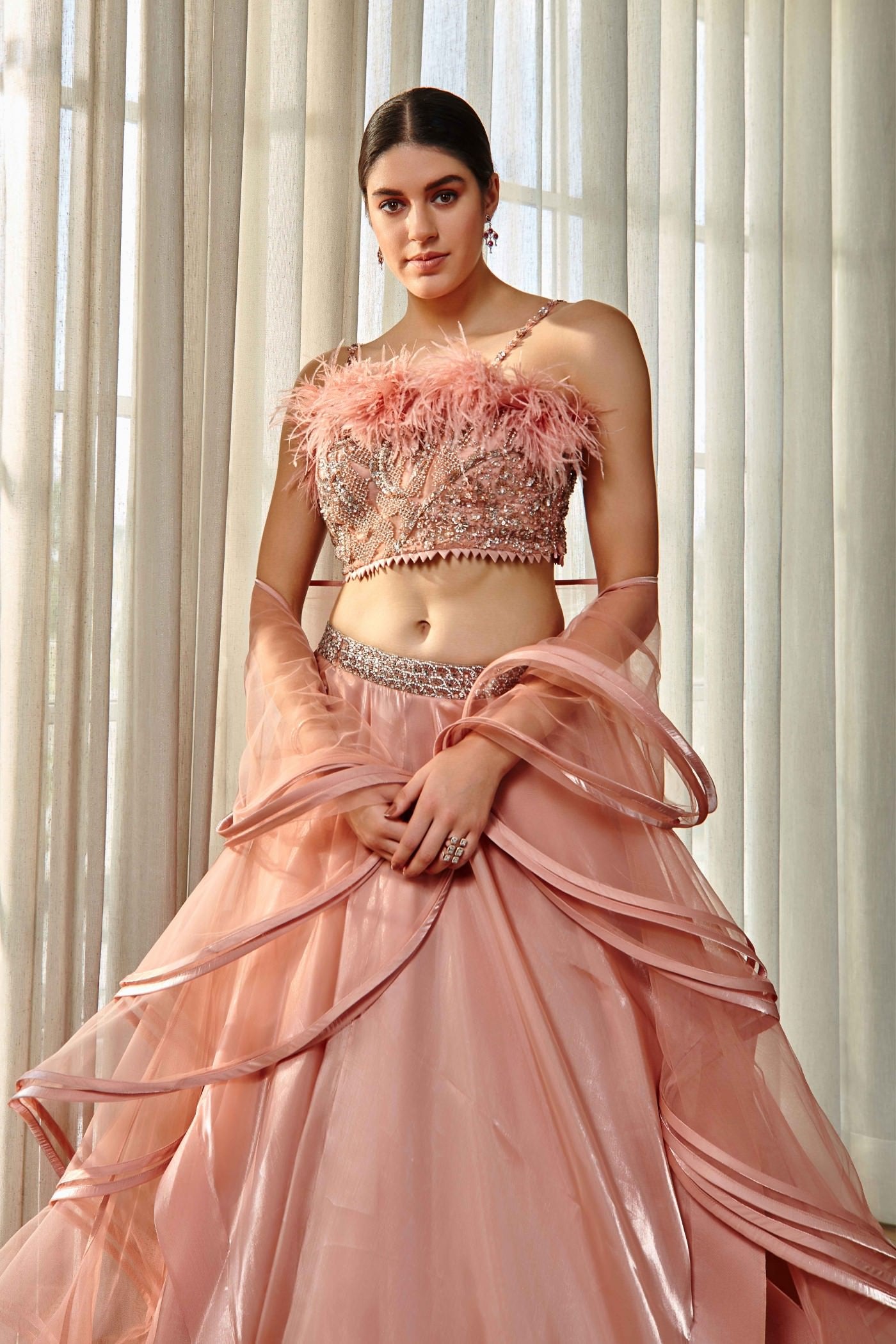 Golden Rose Ruffle Lehenga Set