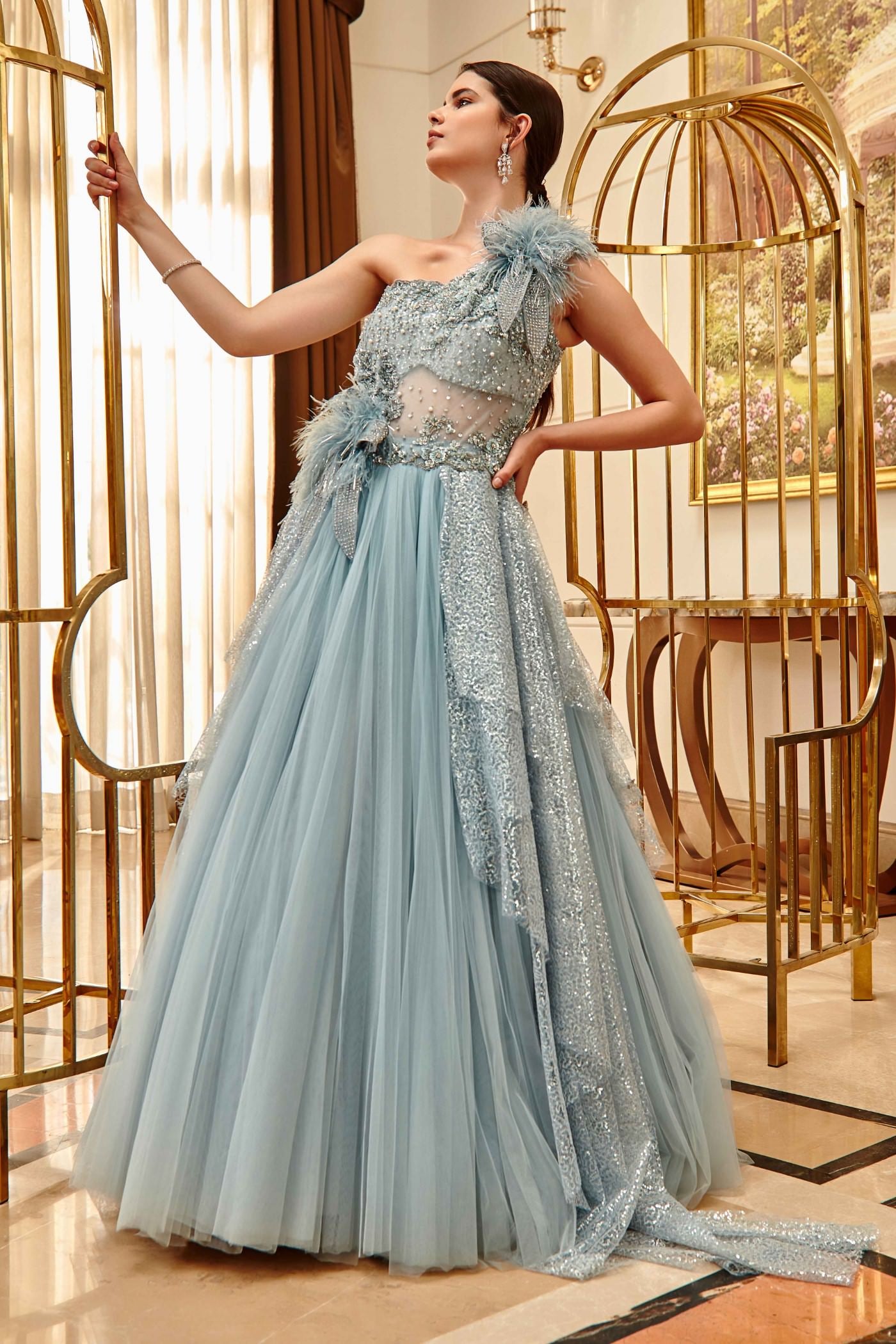 Aspire Blue One Shoulder Gown