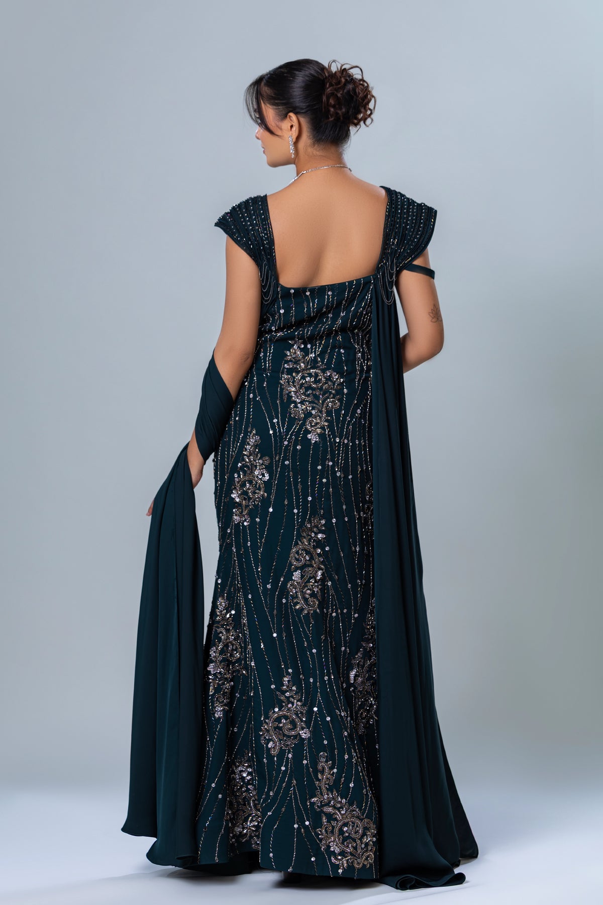 Gown with attached cape