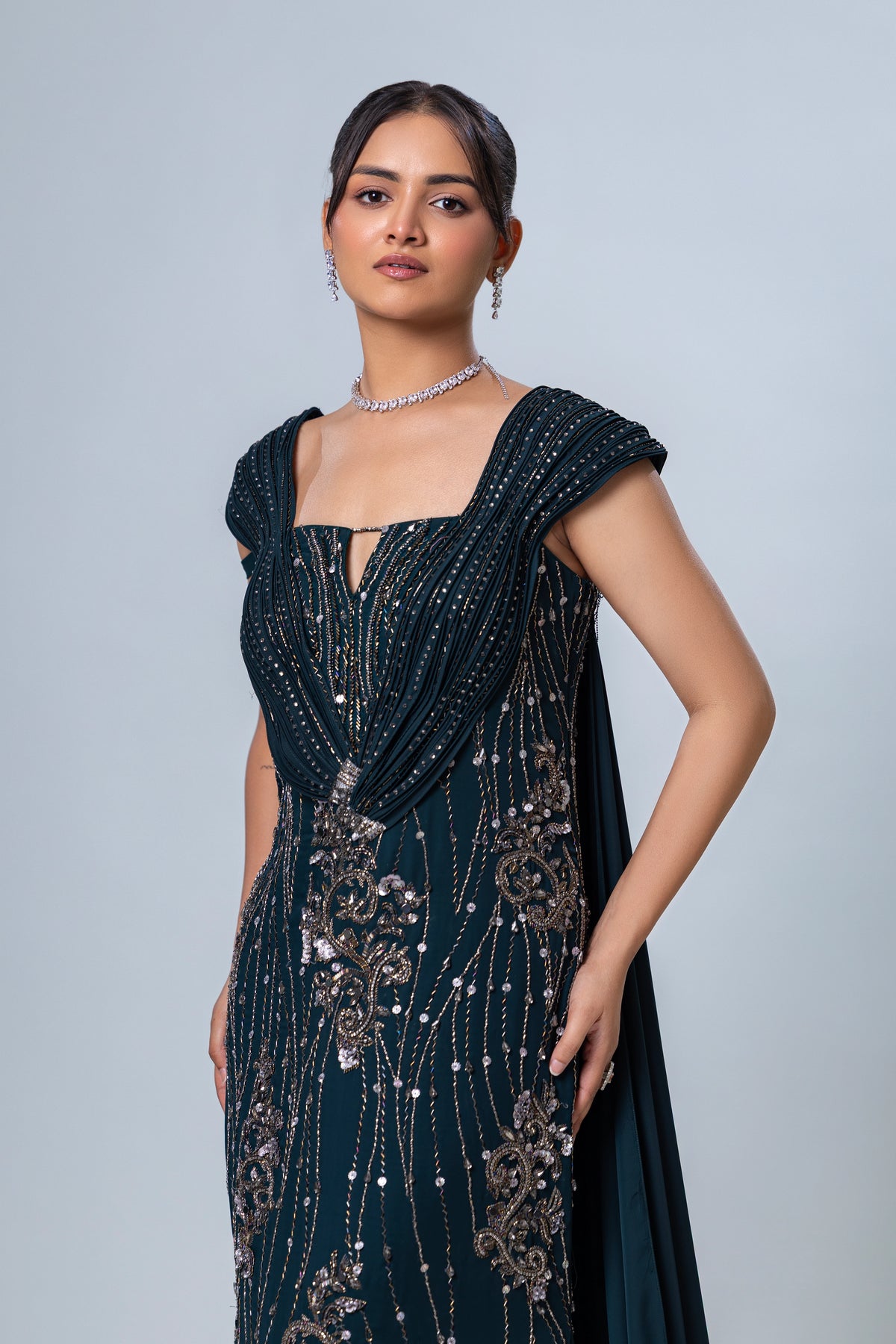 Gown with attached cape