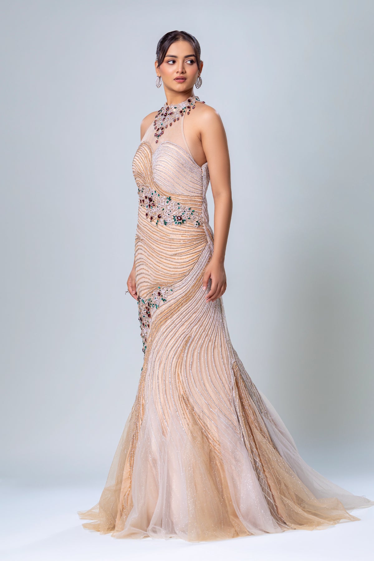 Zareen Nude Beige Fishcut Gown, Roop Vatika by Raj Arora