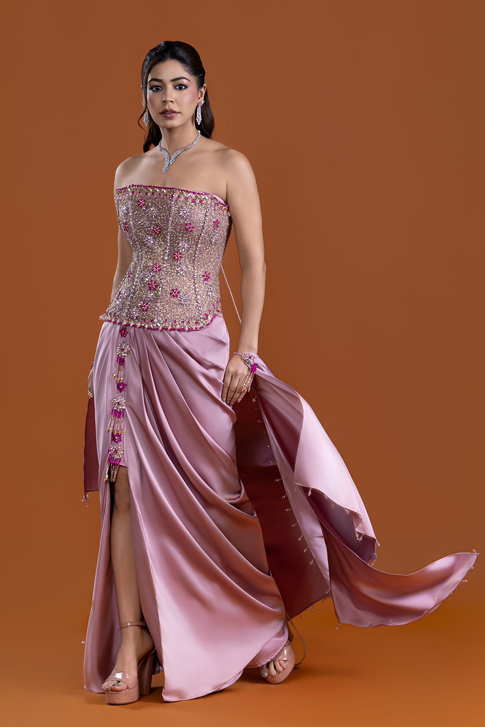 Gulaab Desert Pink Draped Skirt Set