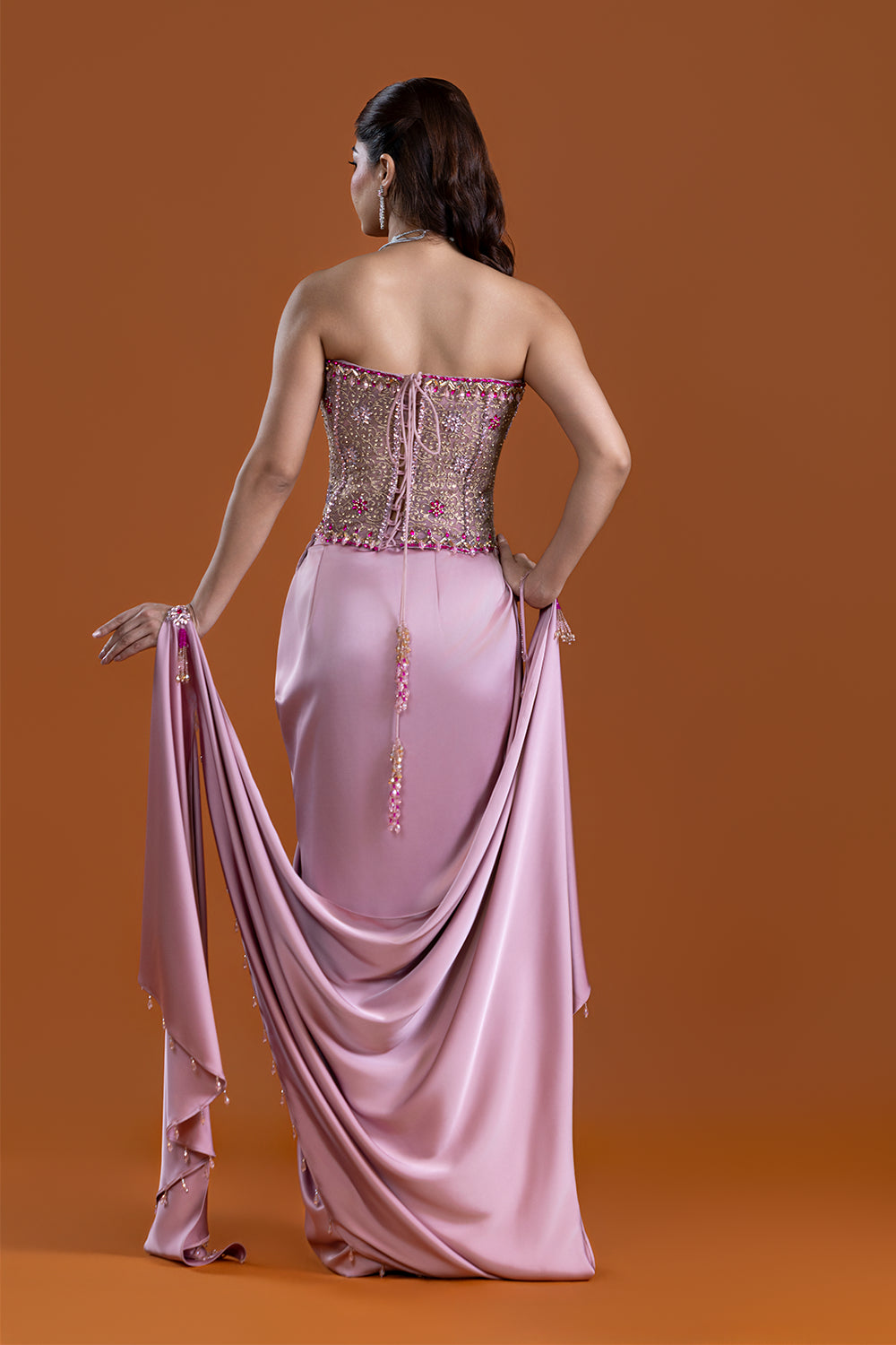 Gulaab Desert Pink Draped Skirt Set