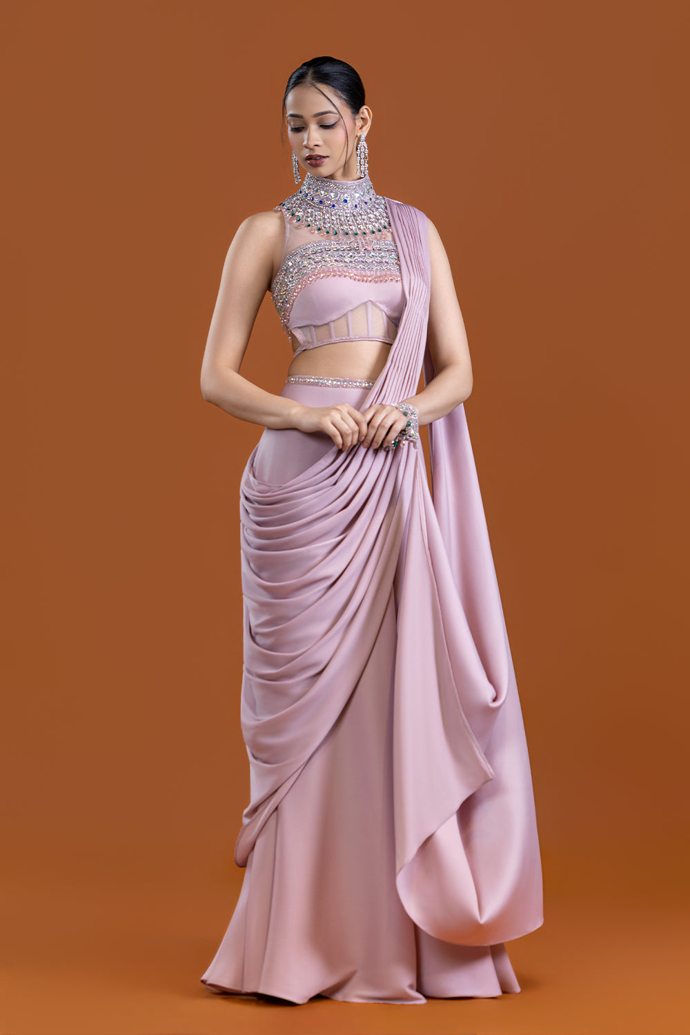 Surkhgul Blush Berry Drape Saree