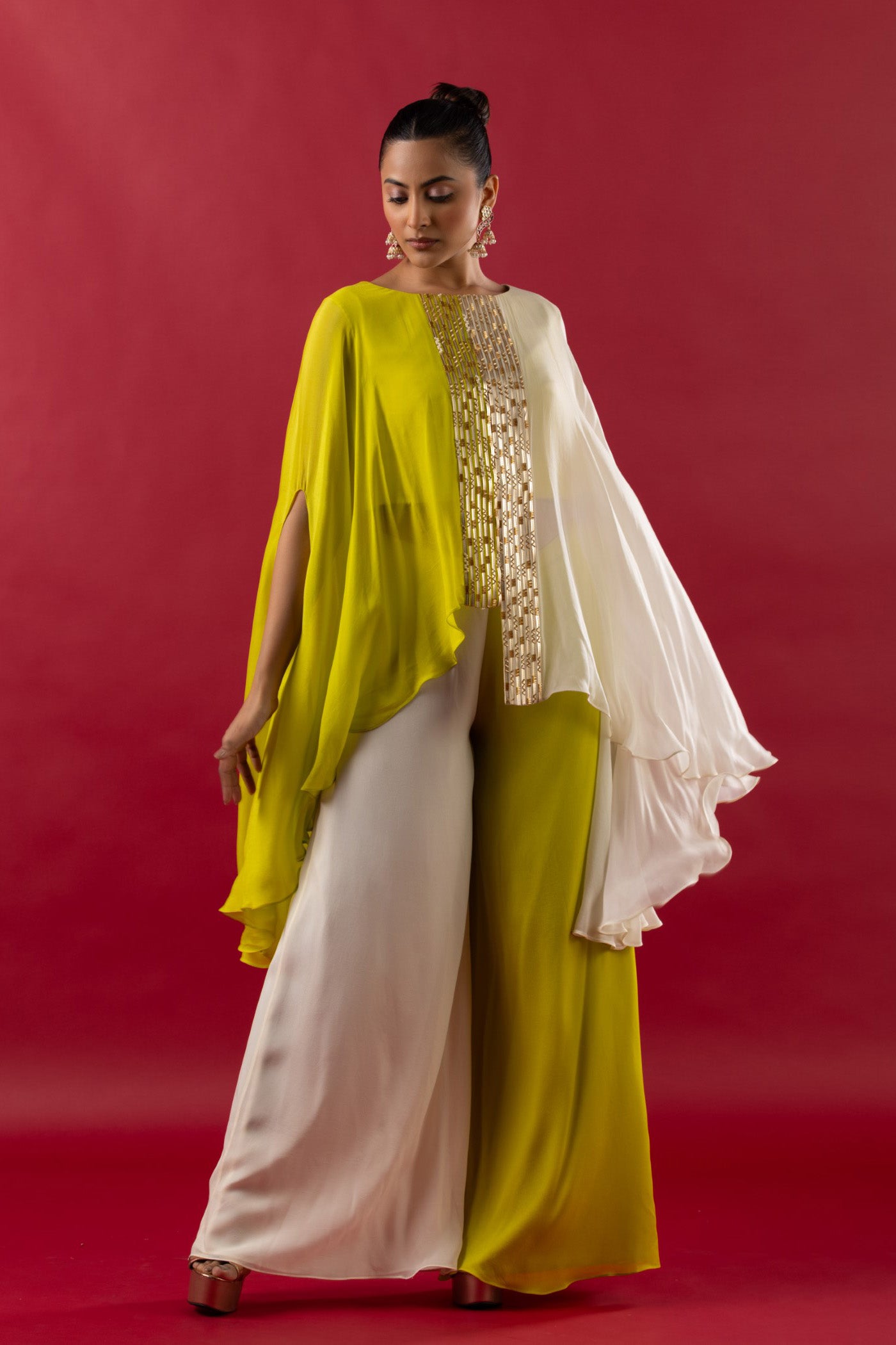 Ivory Lemon Chinon Mettalic Top and Sharara