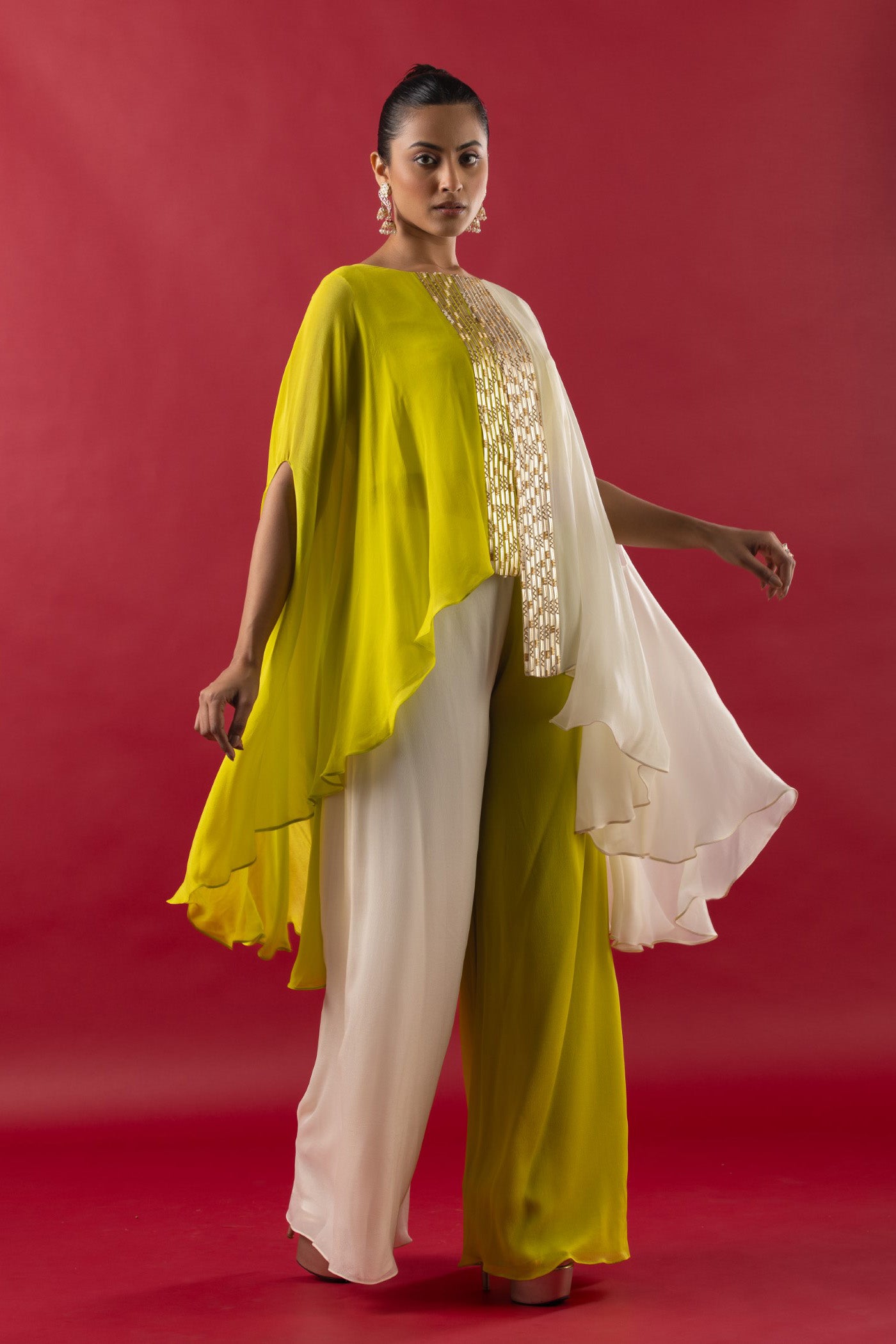 Ivory Lemon Chinon Mettalic Top and Sharara