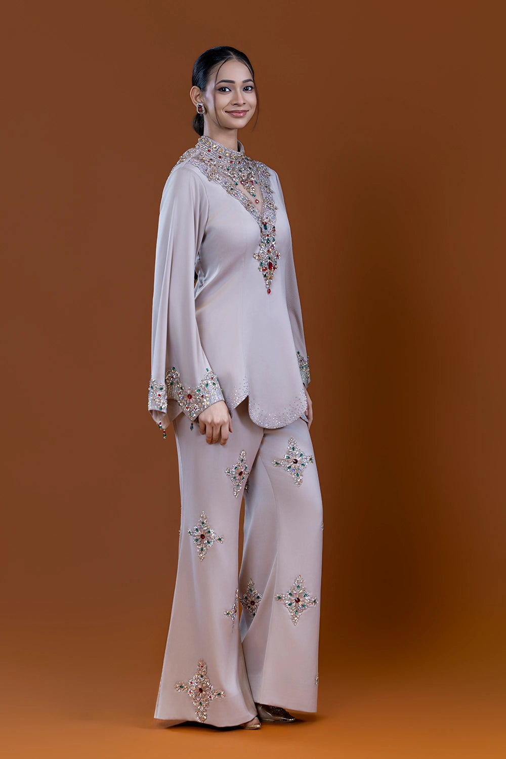 Rabia Beige Palazzo Suit
