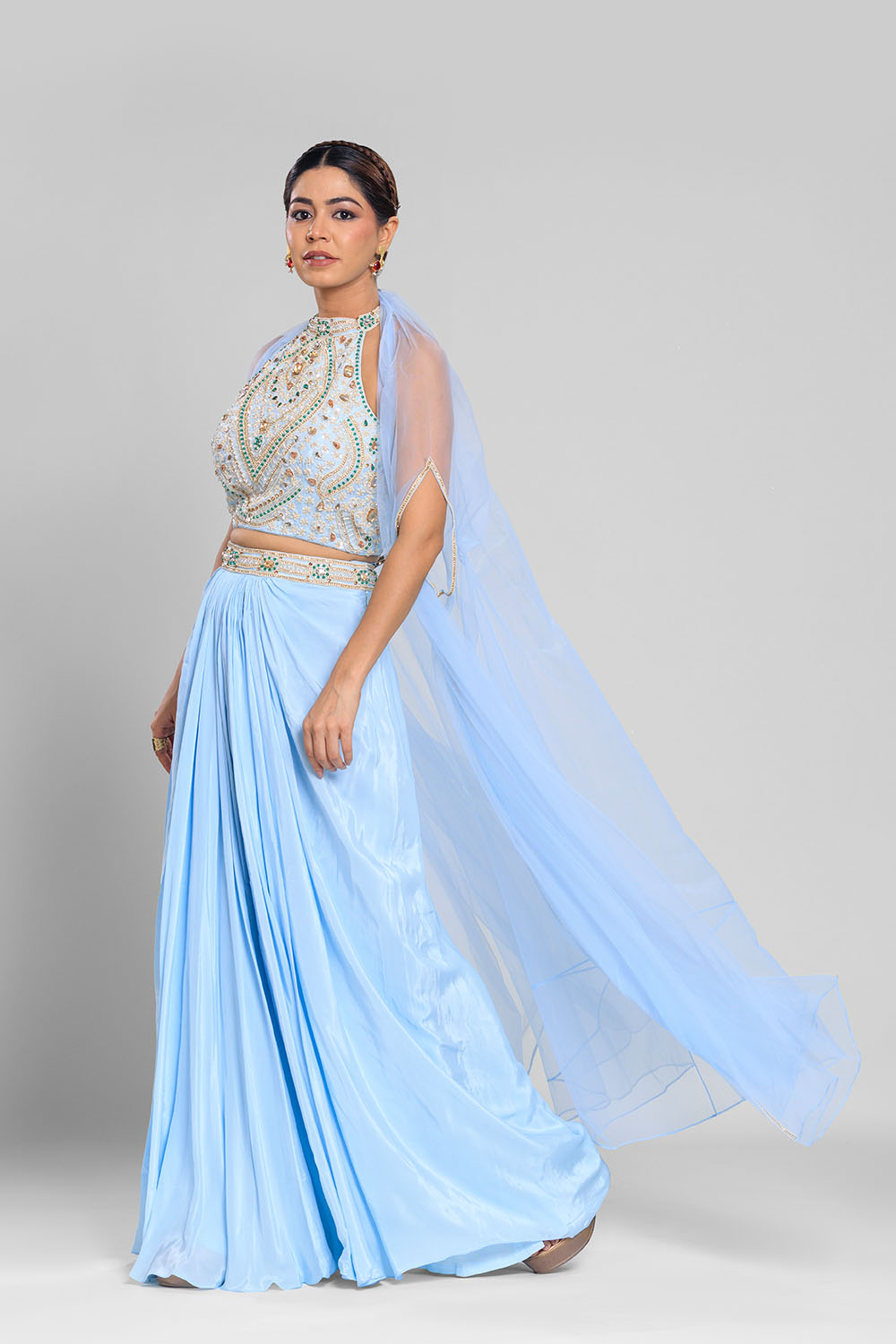 Ziva Blue Crop top and skirt set - Roop Vatika Official