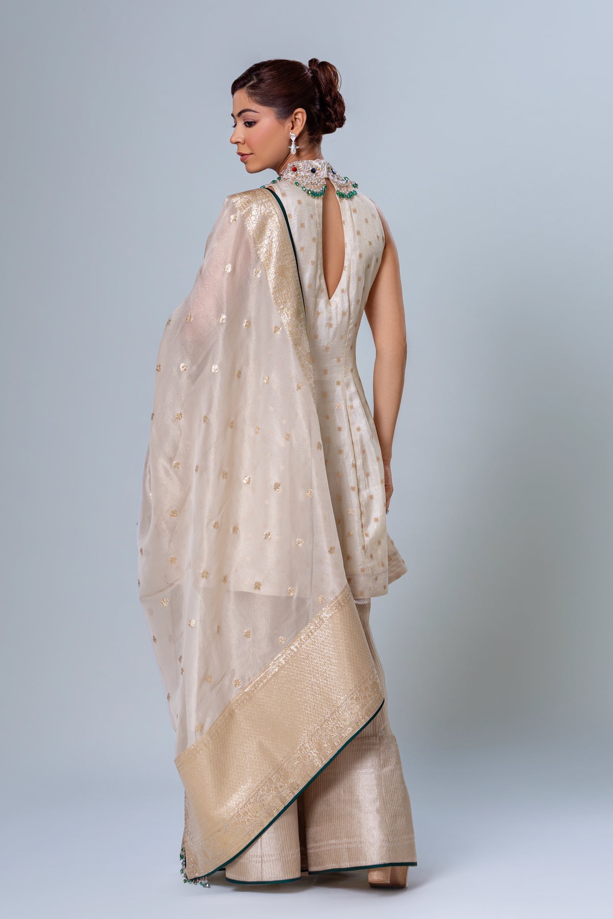 Diya Ivory Tissue Palazzo Suit, Roop Vatika by Raj Arora
