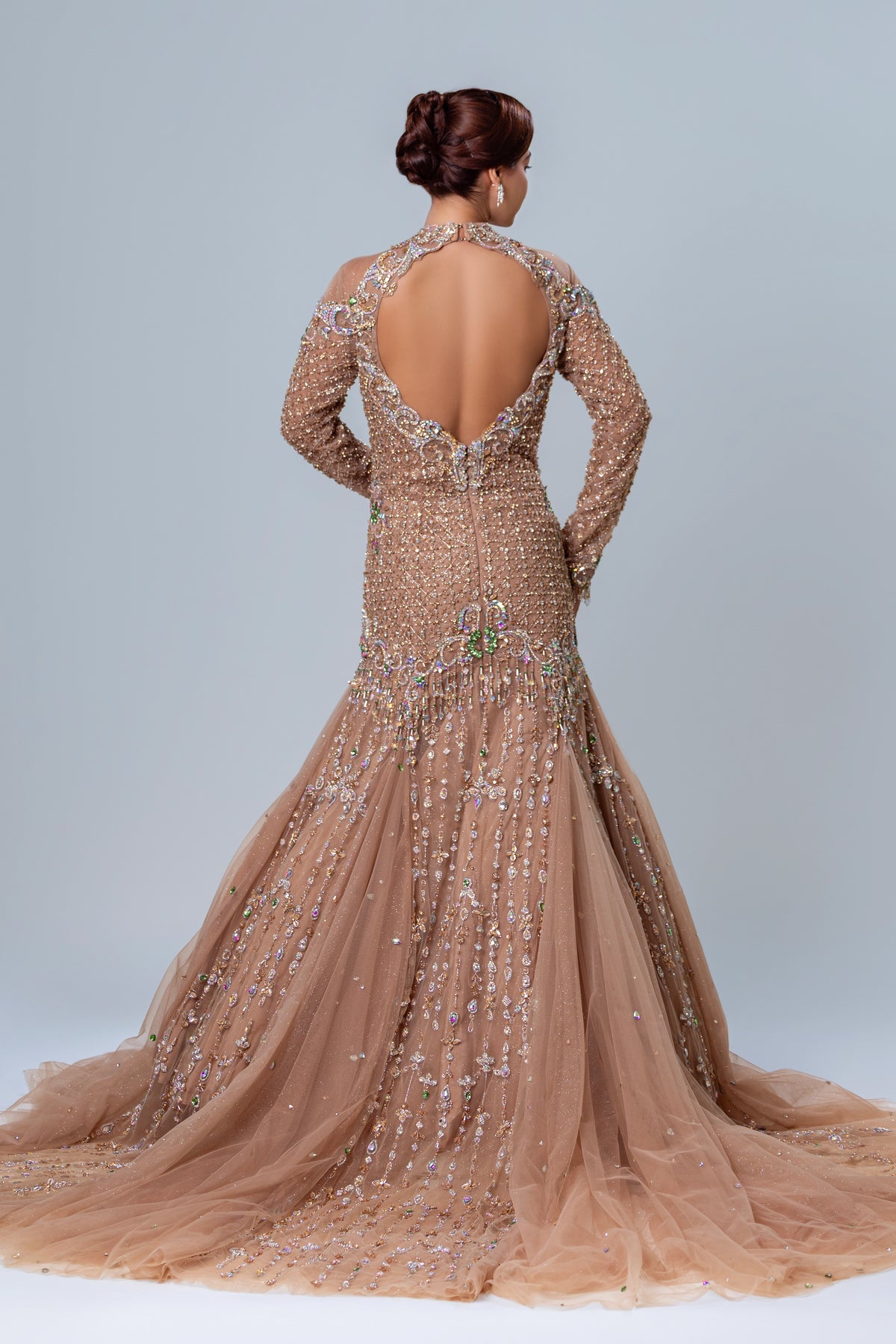 Celeste Champagne Godet Fishcut Gown