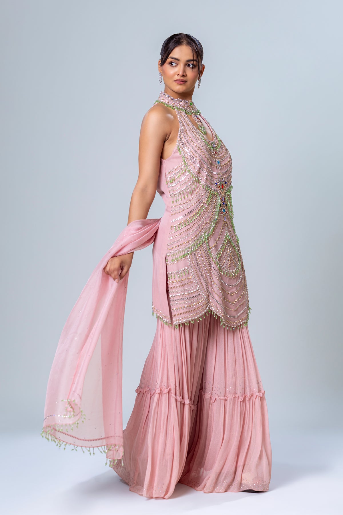 Zariya Blush Berry Halter Sharara Set