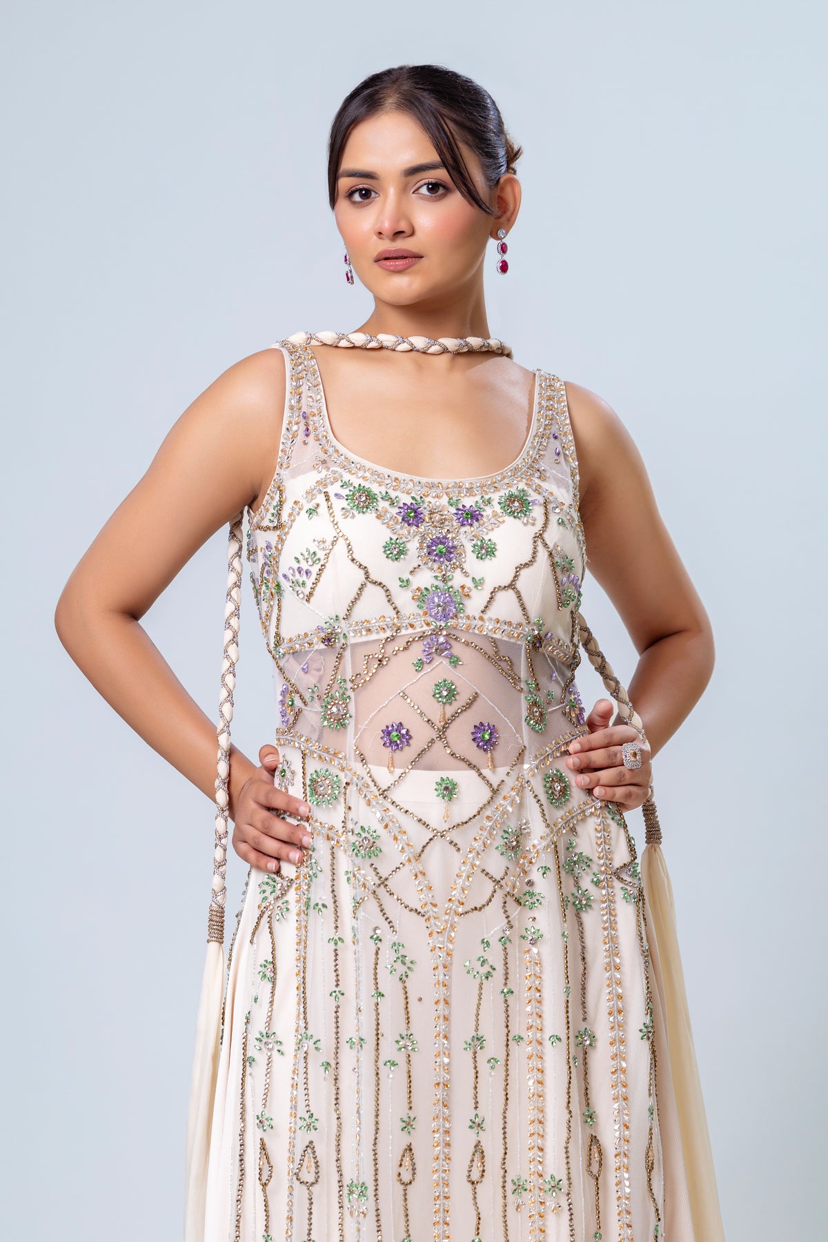 Sitara Ivory Long Sheer Sharara Set