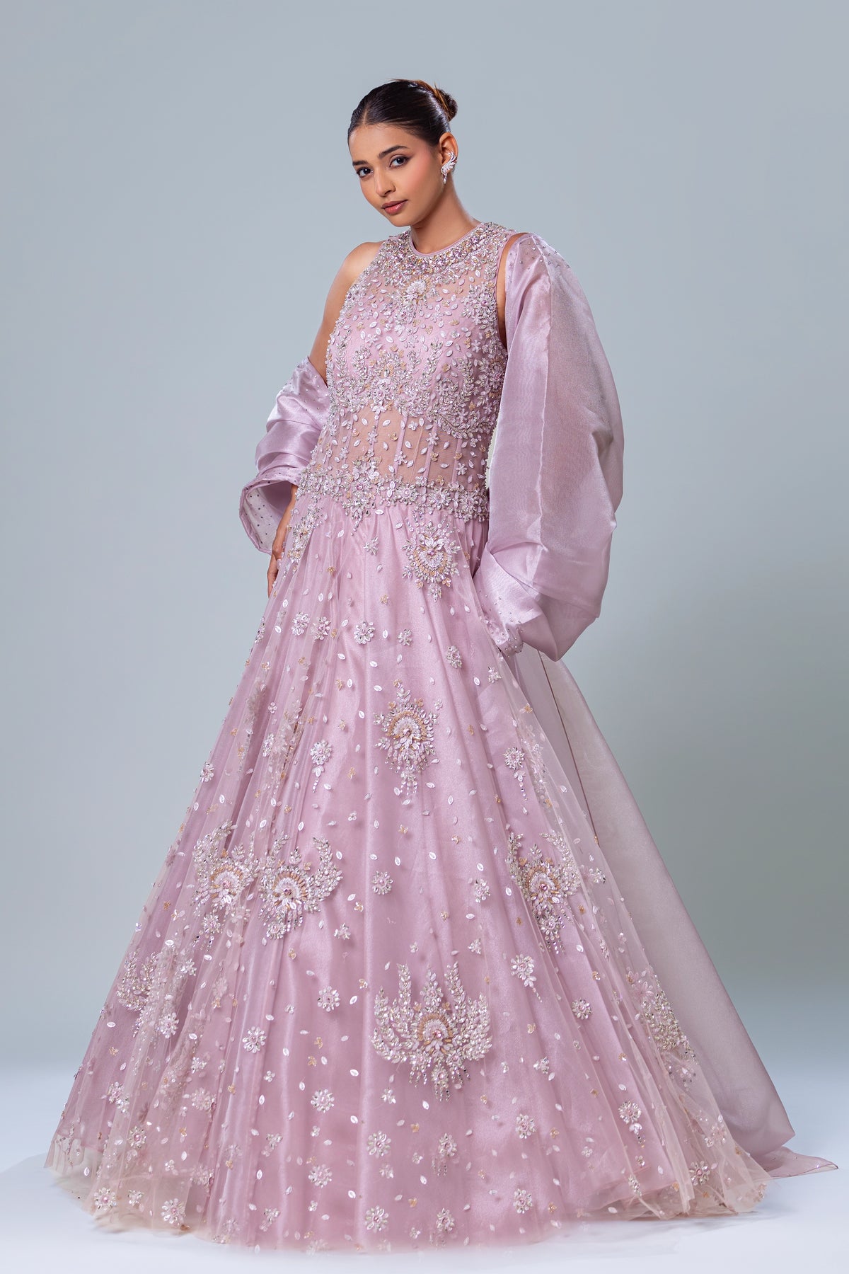 Lumina Lavender Sheer A-Line Gown Set