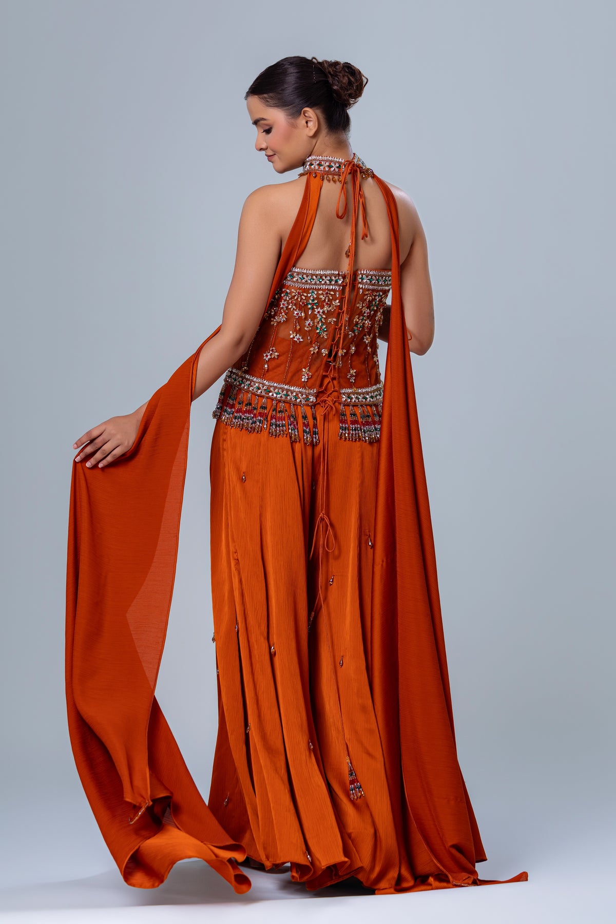 Roohi Rust Long Corset Sharara Set