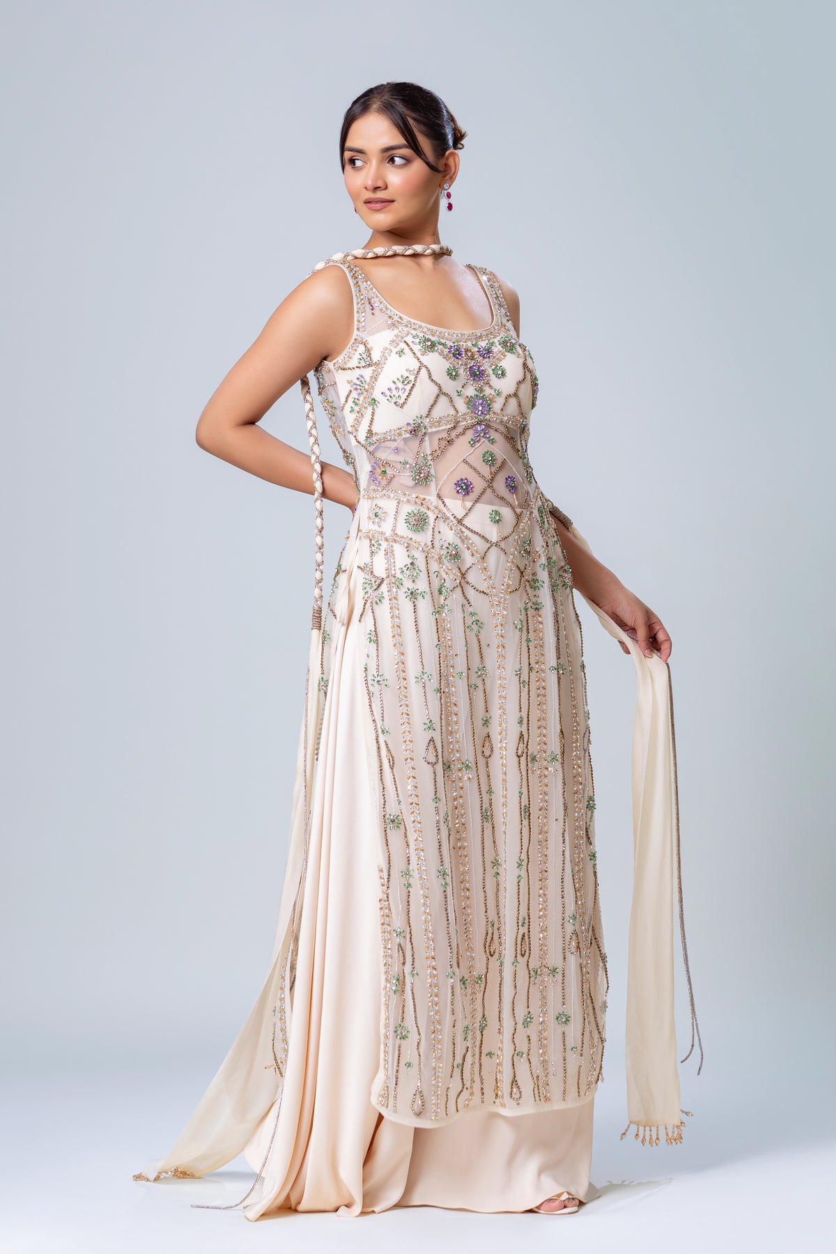 Sitara Ivory Long Sheer Sharara Set