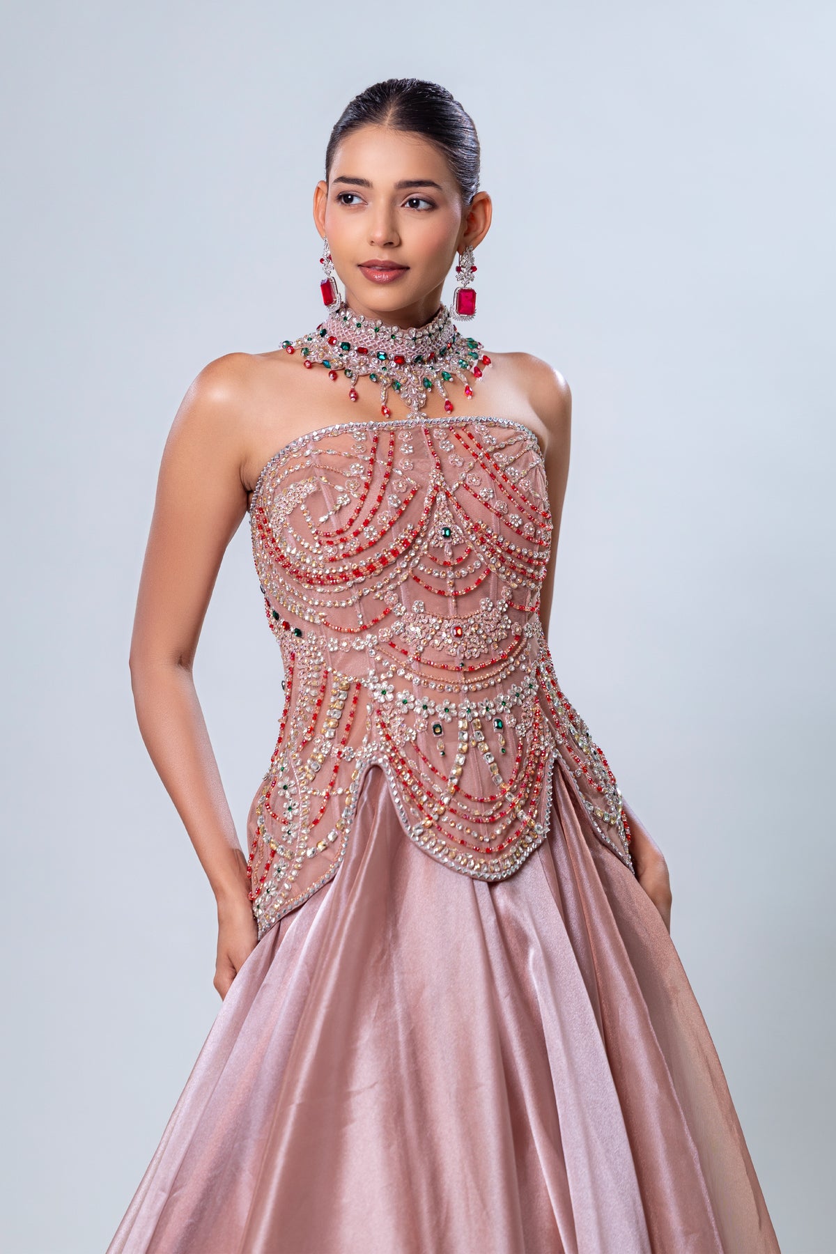 Fiza metallic Copper Corset Gown, Roop Vatika by Raj Arora