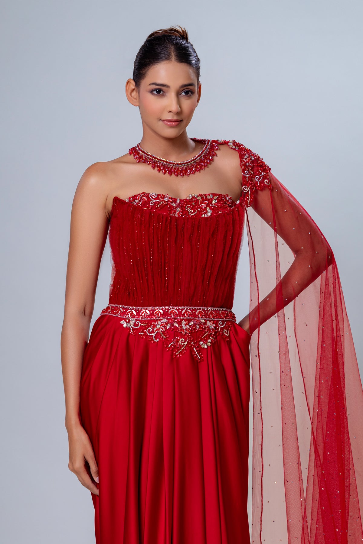 Rooh Crimson Red One-Piece Drape Saree, Roop Vatika by Raj Arora