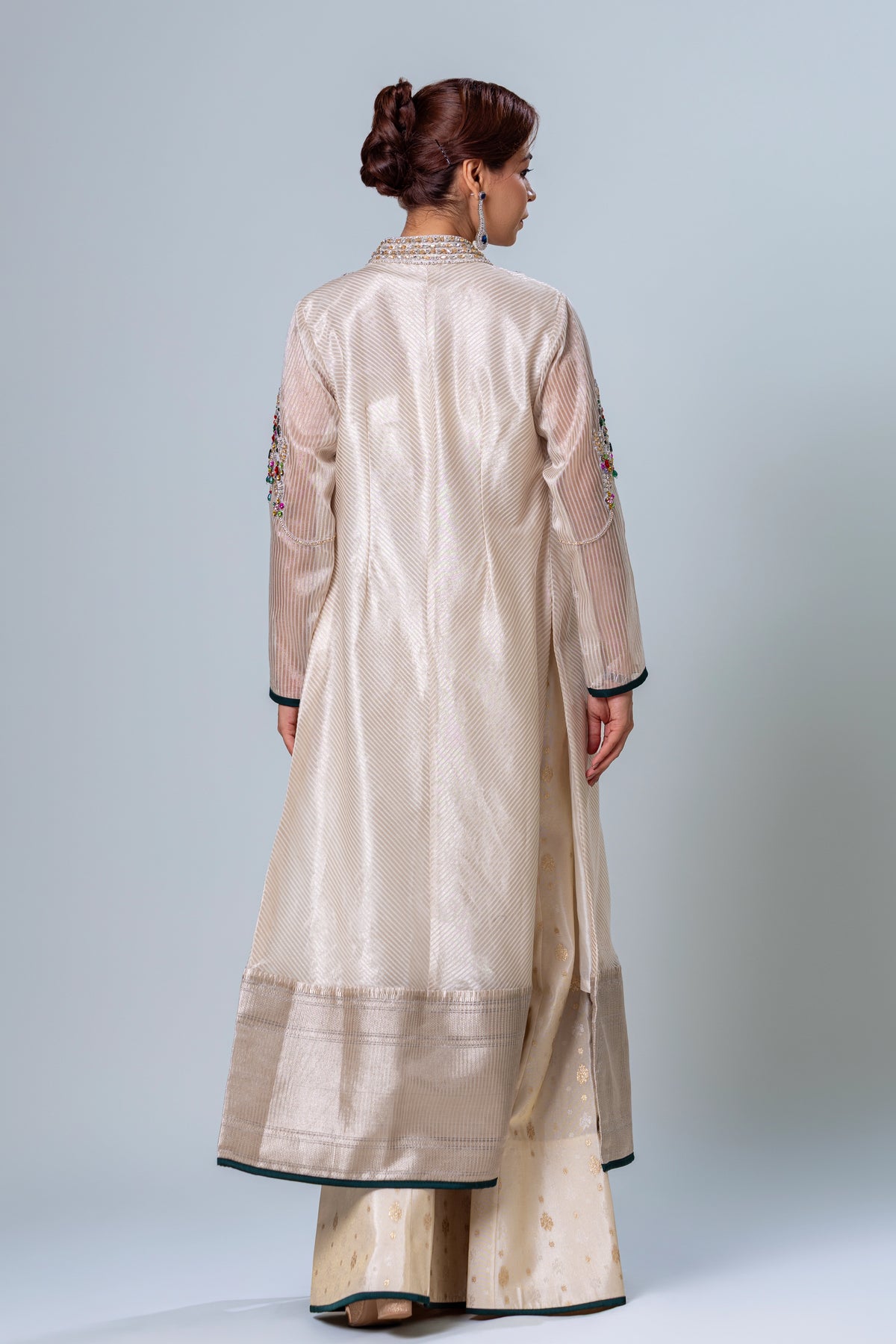 Kanak Ivory Tissue Achkan Palazzo Set