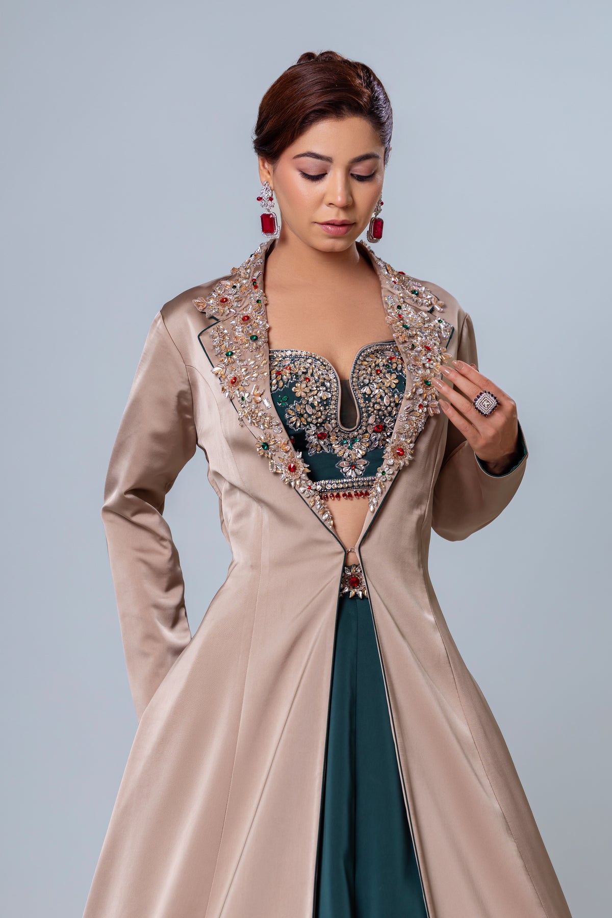 Kaya Dual-Tone Collar Cape Skirt Set
