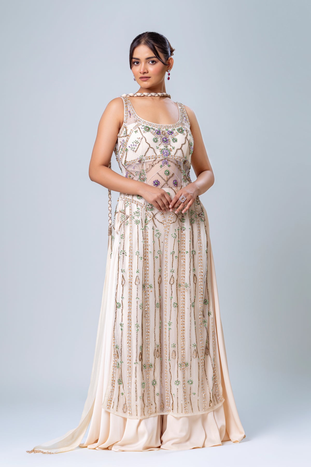 Sitara Ivory Long Sheer Sharara Set