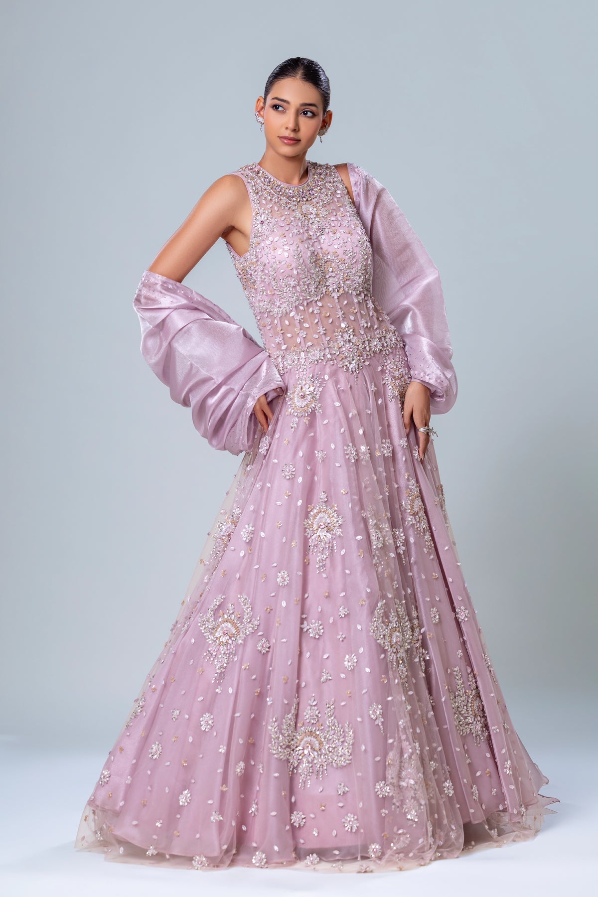 Lumina Lavender Sheer A-Line Gown Set