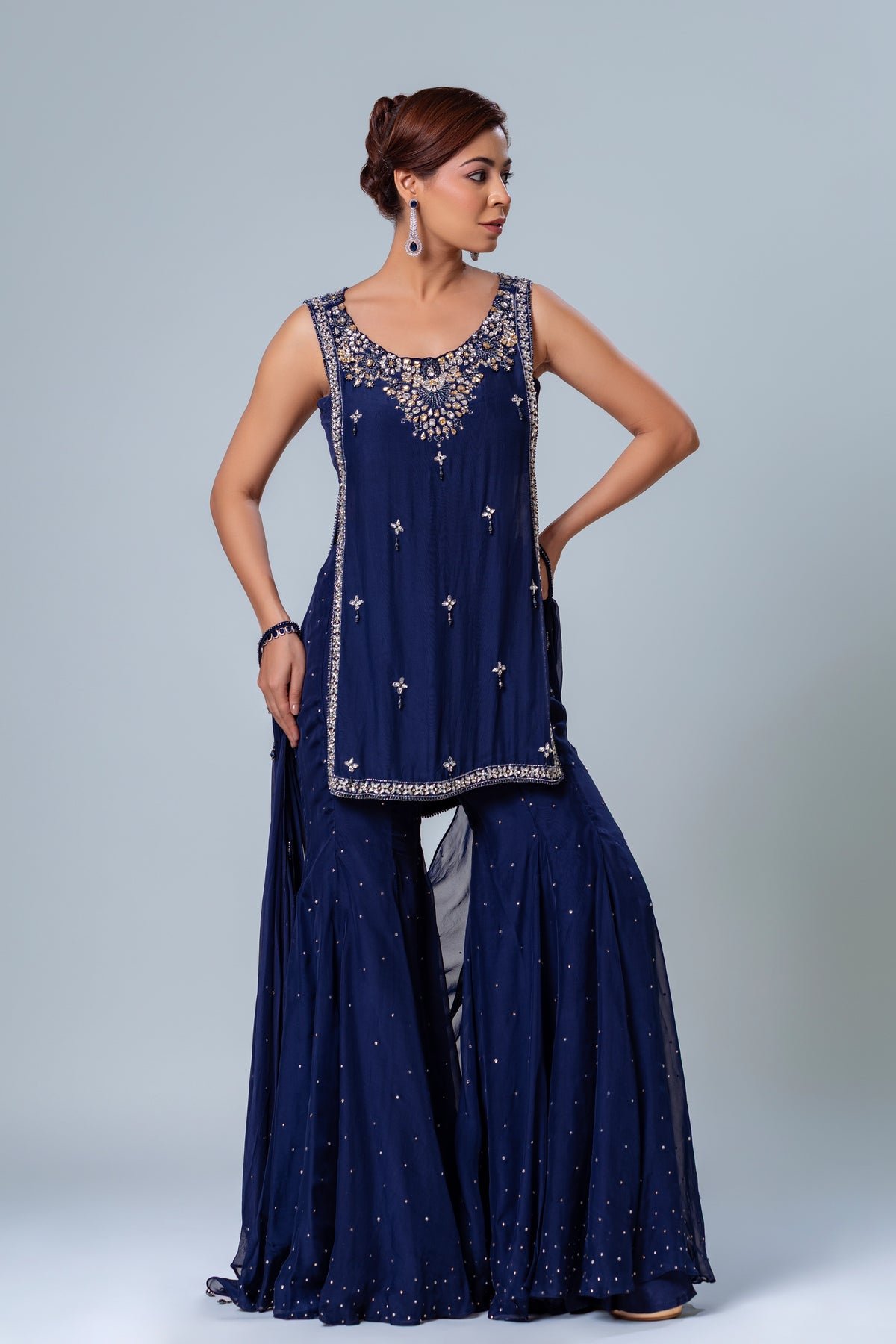 Inayat Navy Blue Short Shirt Garara Set
