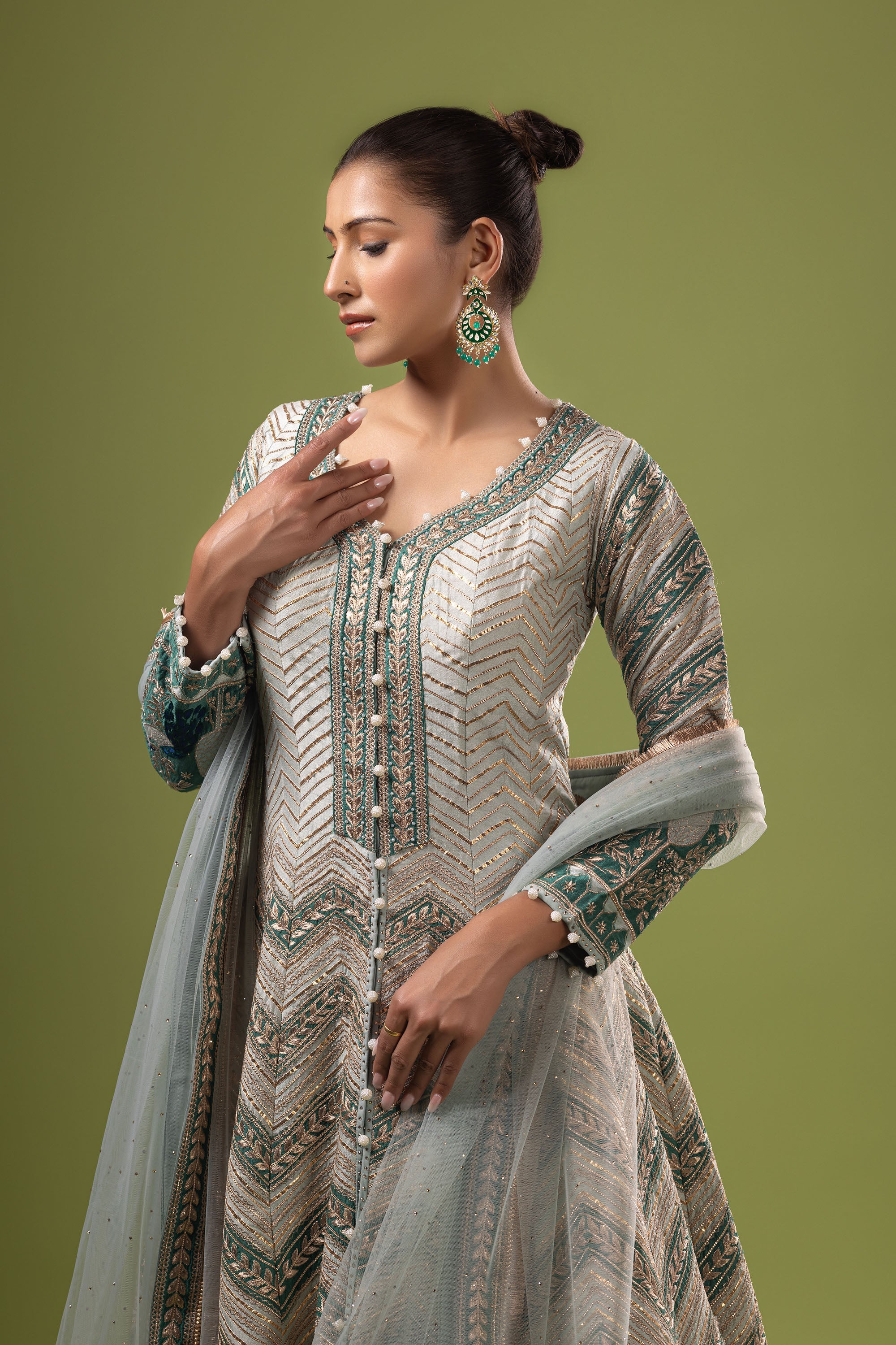 Ice blue anarkali with dupatta