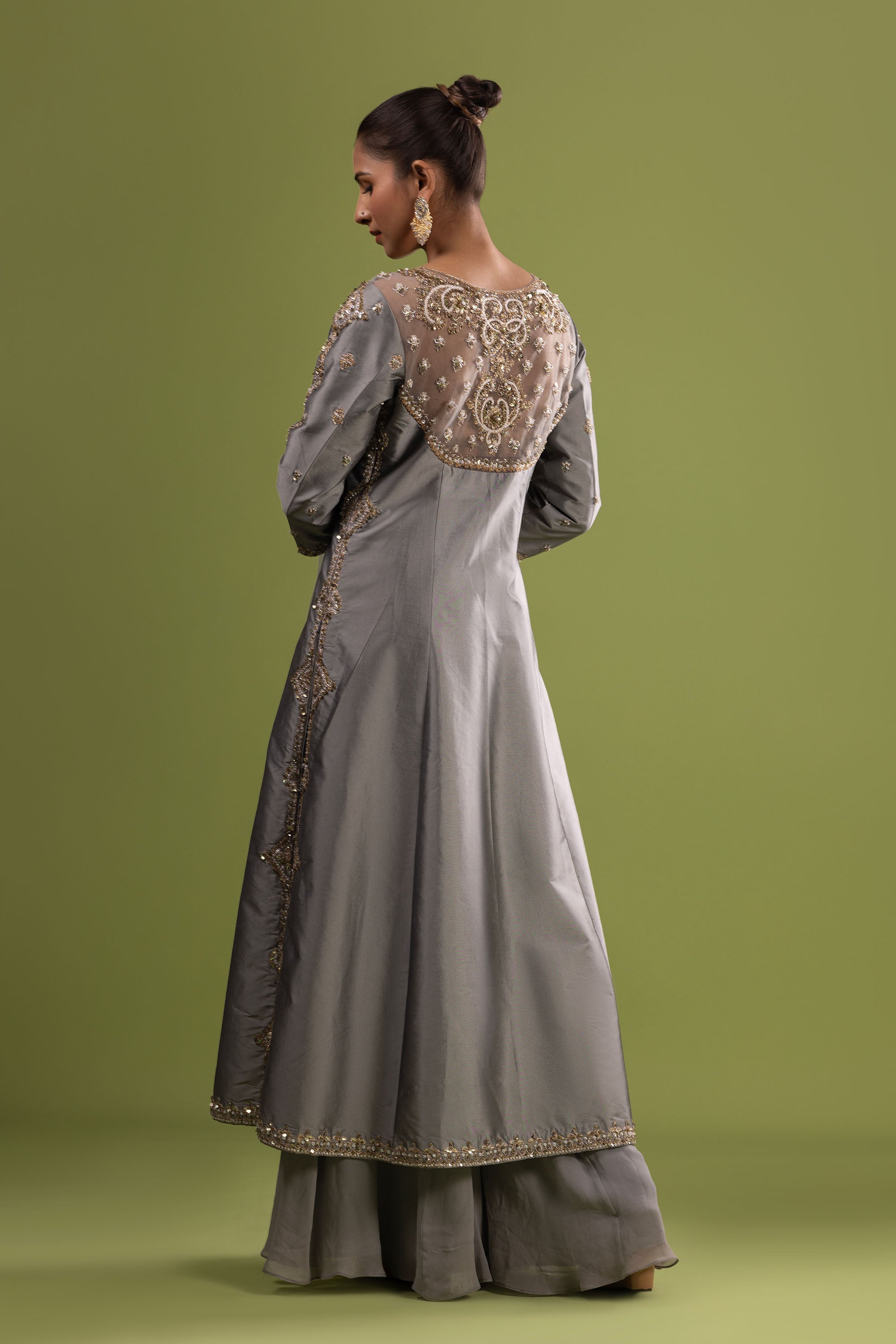 Grey short anarkali with sharara