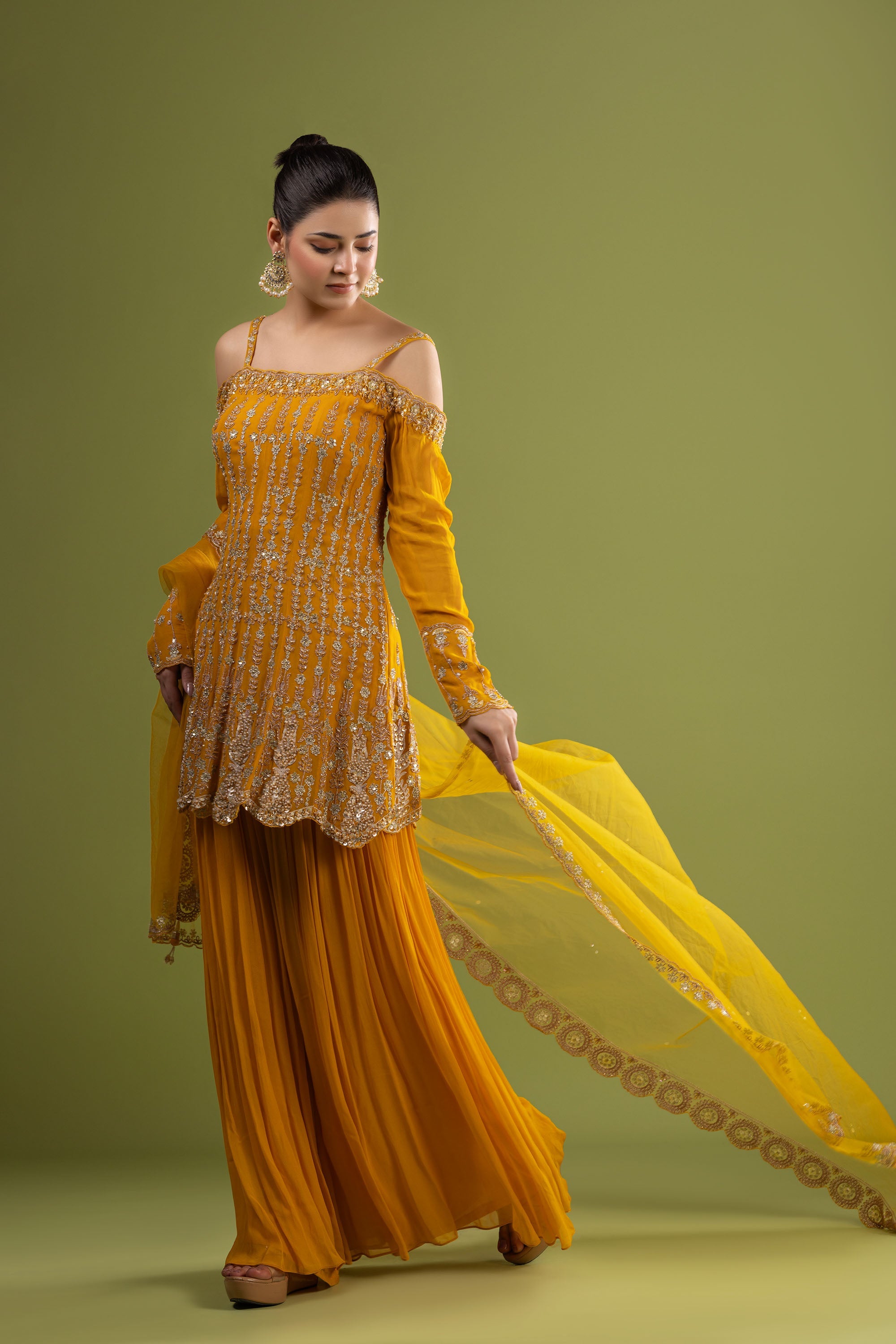 Yellow georgette sharara with dupatta