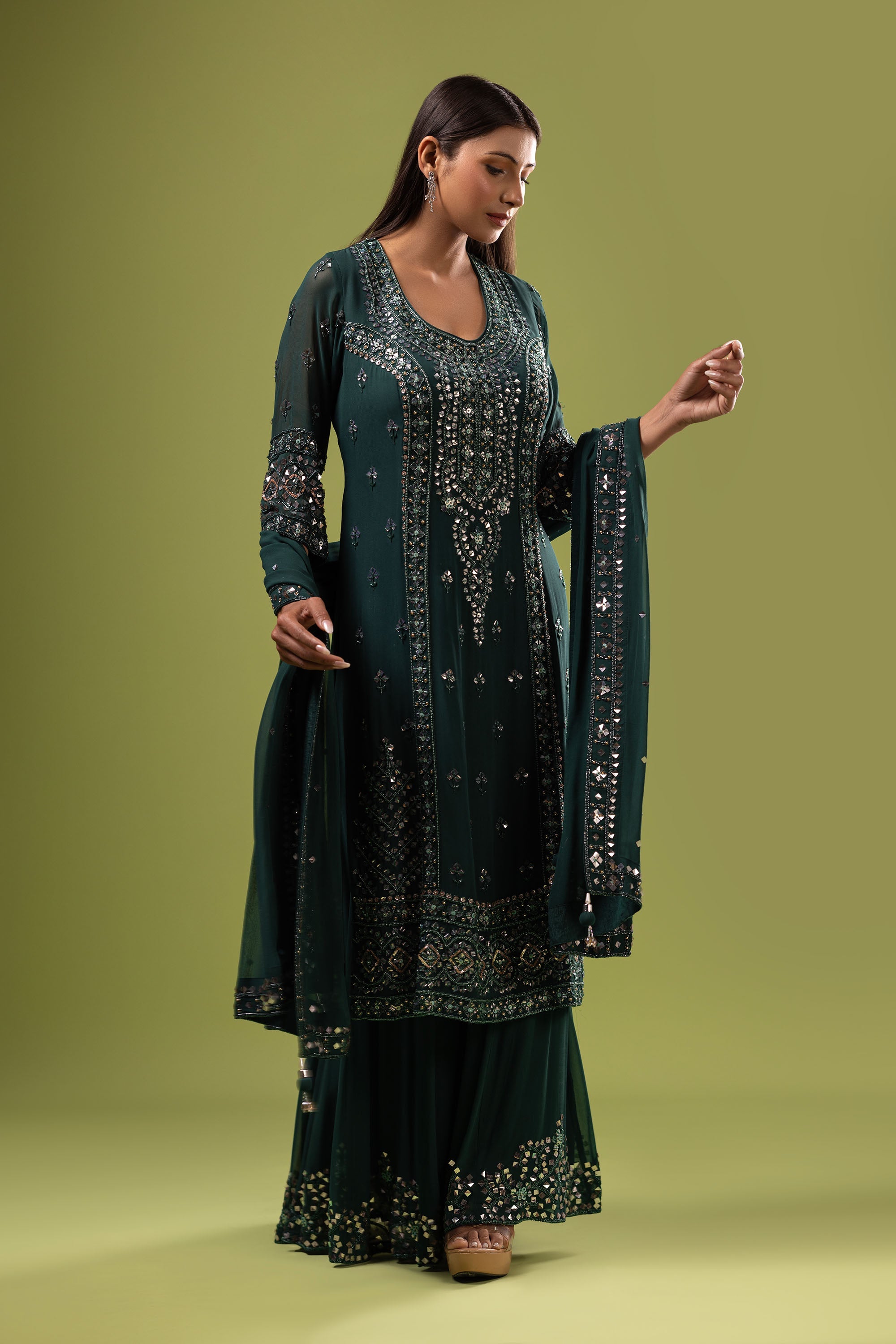 Georgette straight suit with sharara