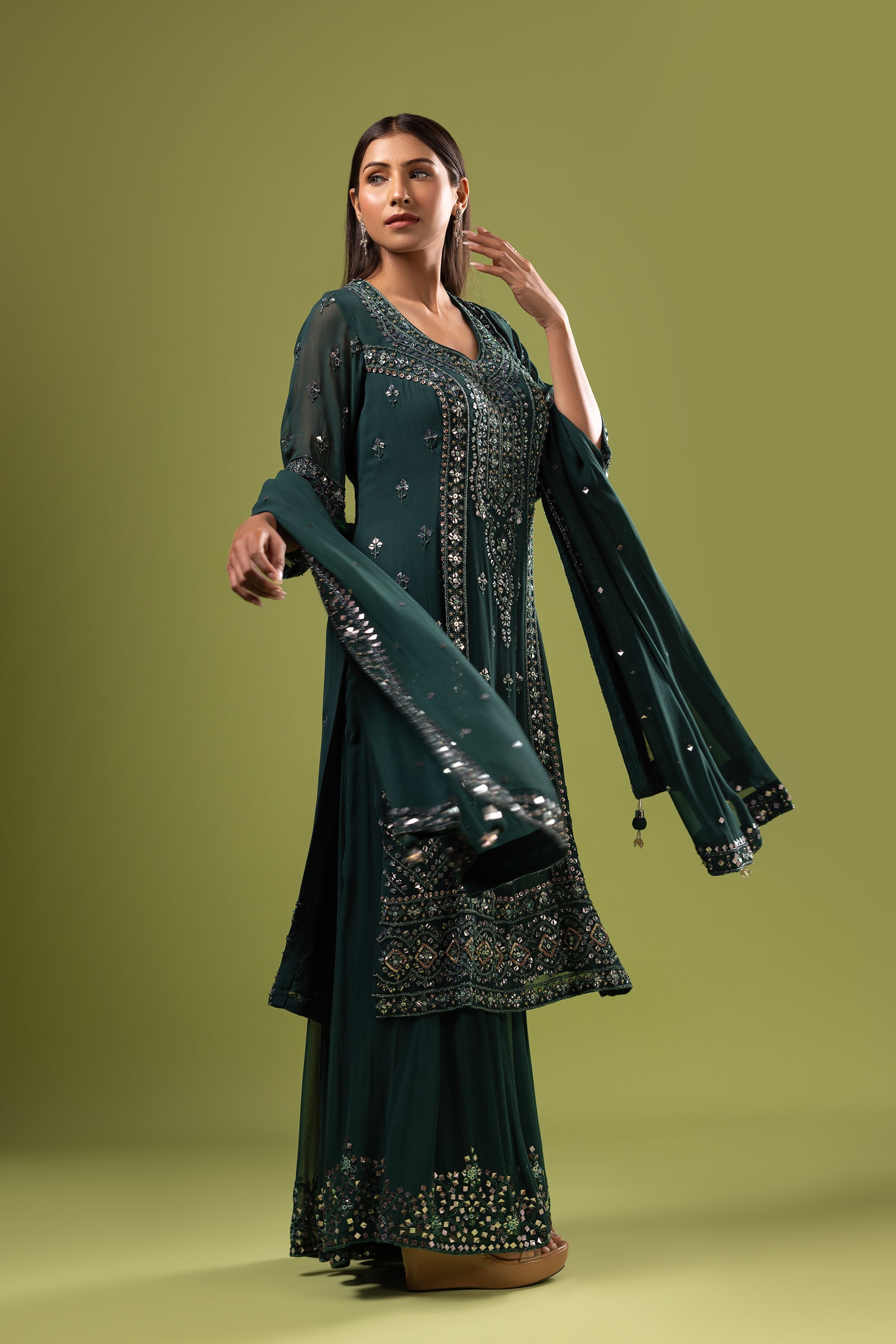 Georgette straight suit with sharara