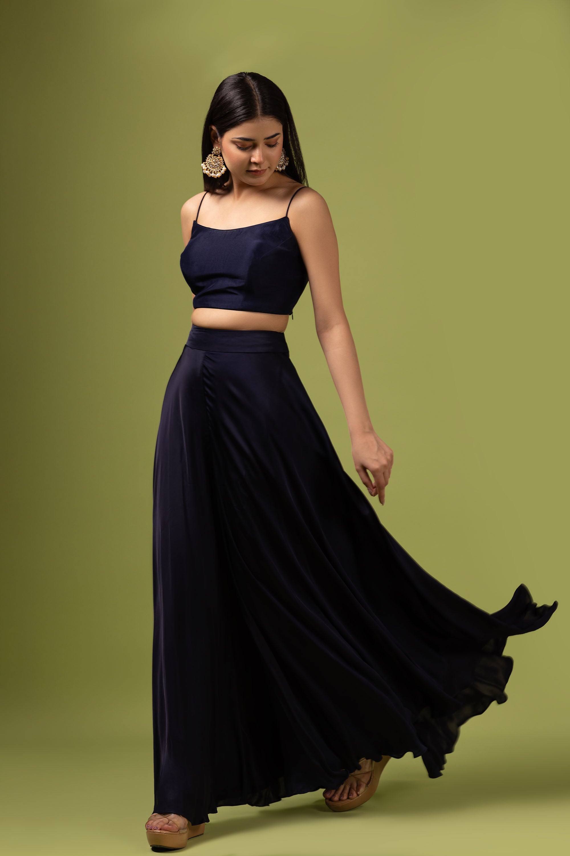 Navy blue poncho with bustier and sharara