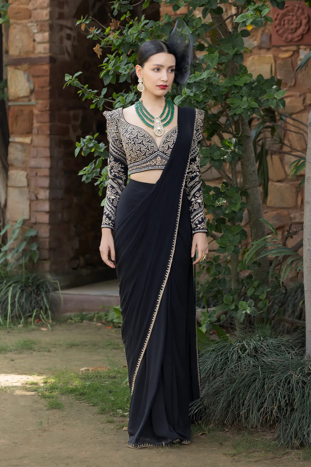 Shaahi Lehza Stitched Pleat Saree & Blouse Ensemble