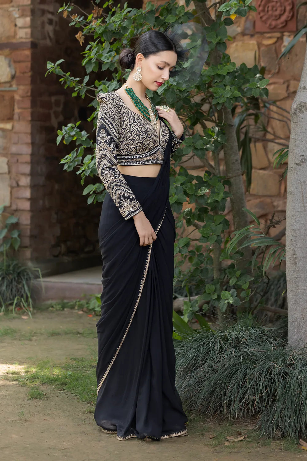 Shaahi Lehza Stitched Pleat Saree & Blouse Ensemble