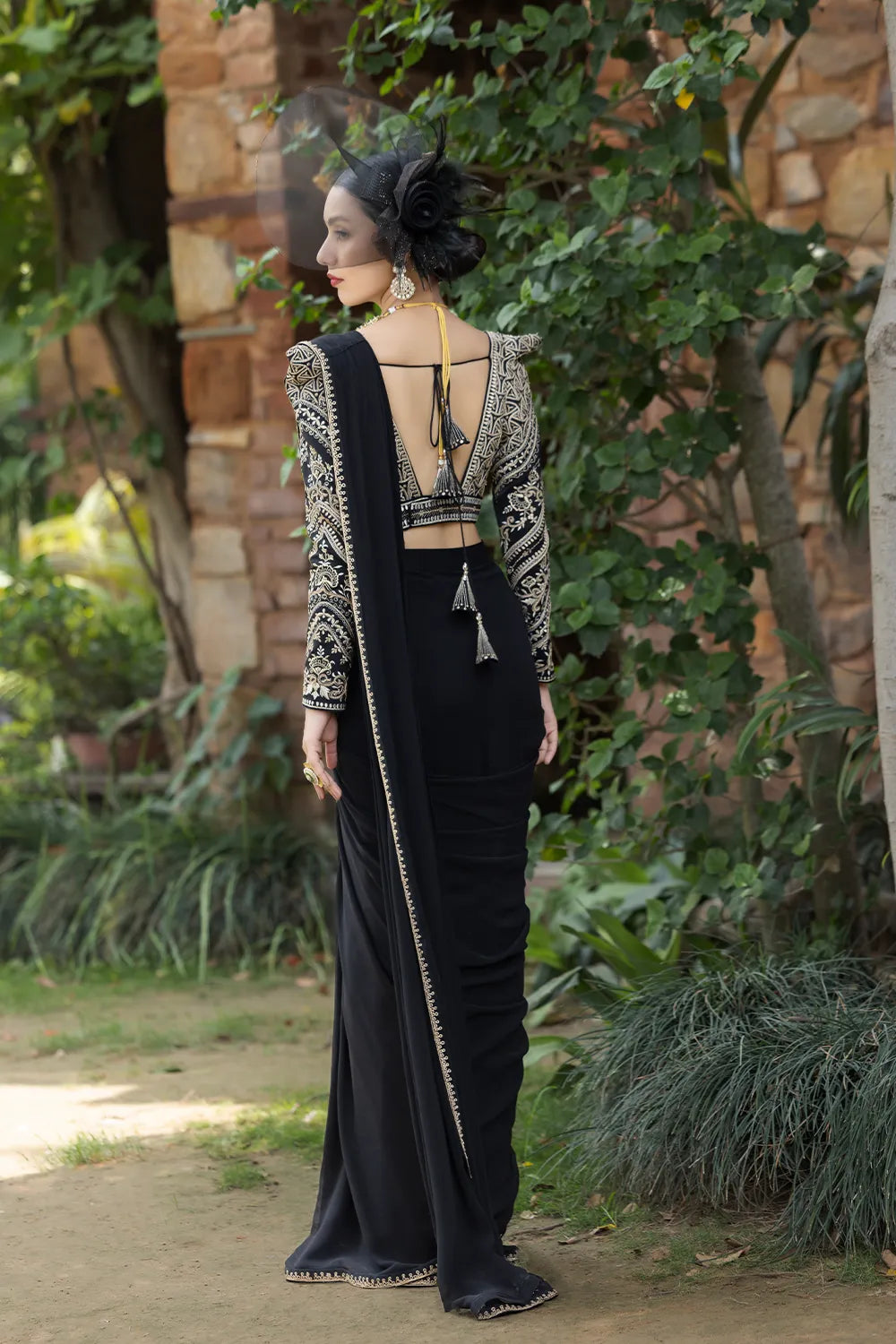 Shaahi Lehza Stitched Pleat Saree & Blouse Ensemble