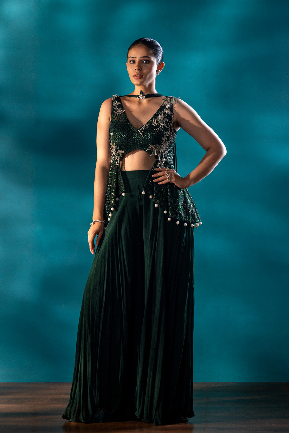 Emerald Whisper Indowestern Set