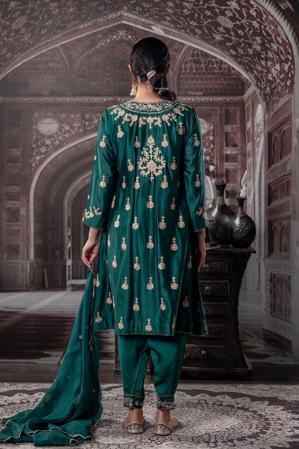 Shahana Chanderi- Satin Green Ensemble