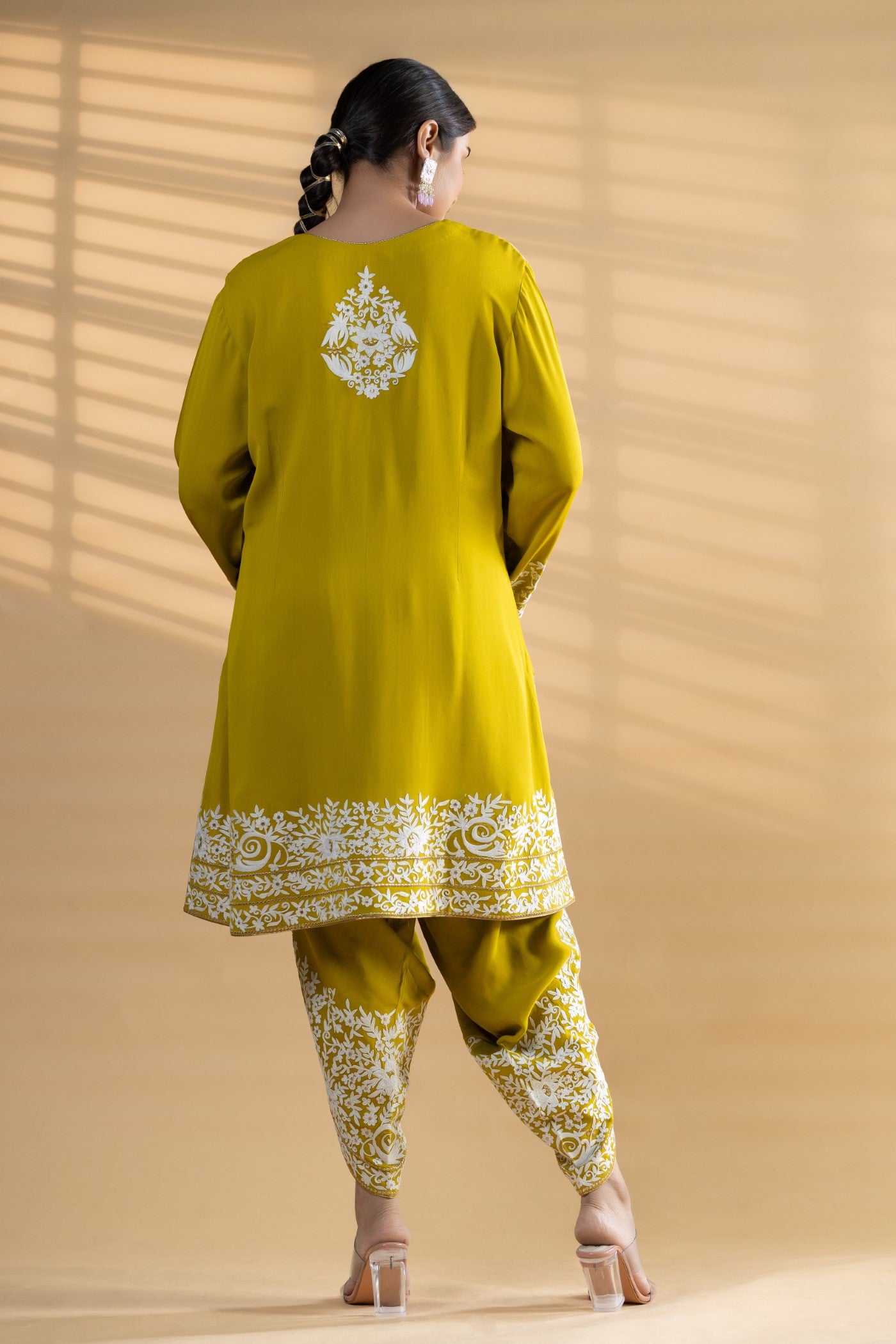Lime Green aari Embroidered Georgette Co-Ord Set