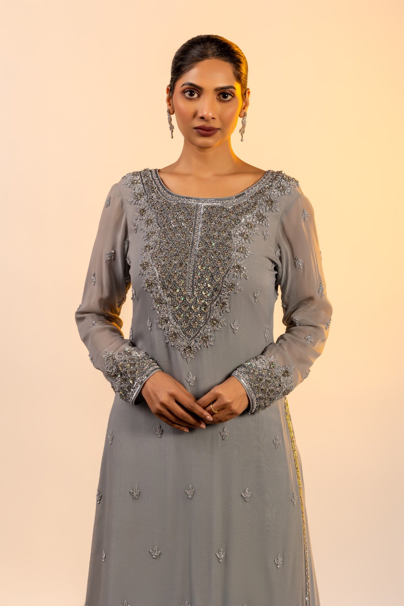 Mauve straight shirt and sharara with sequins work