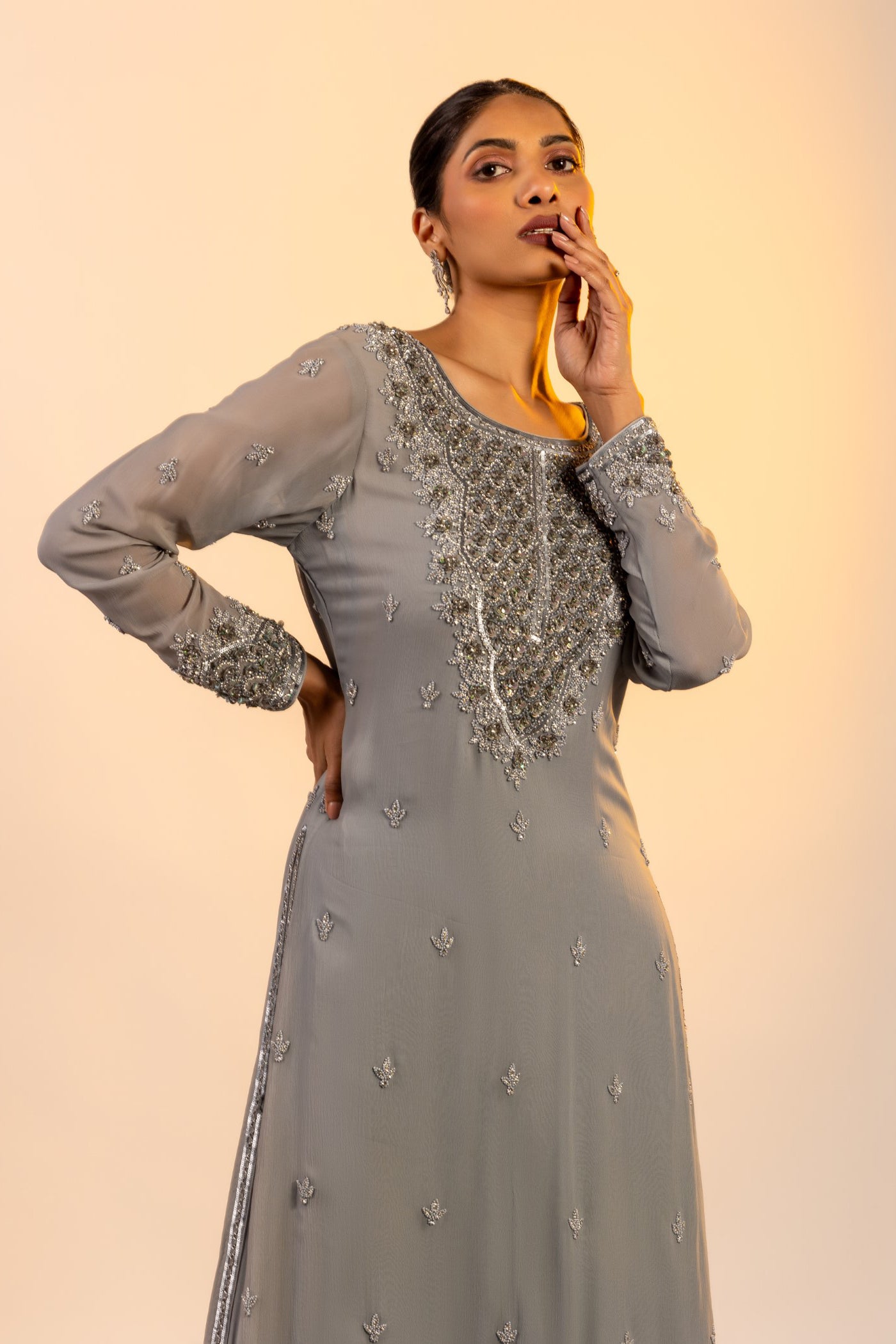Mauve straight shirt and sharara with sequins work