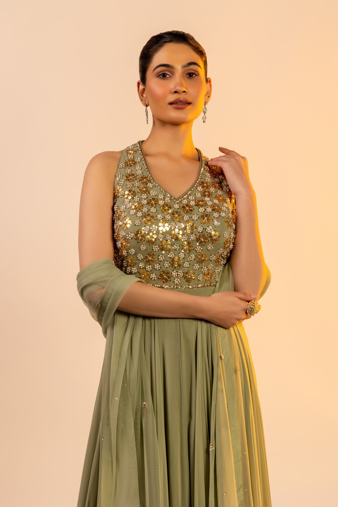 Georgette anarkali with chudidar and dupatta