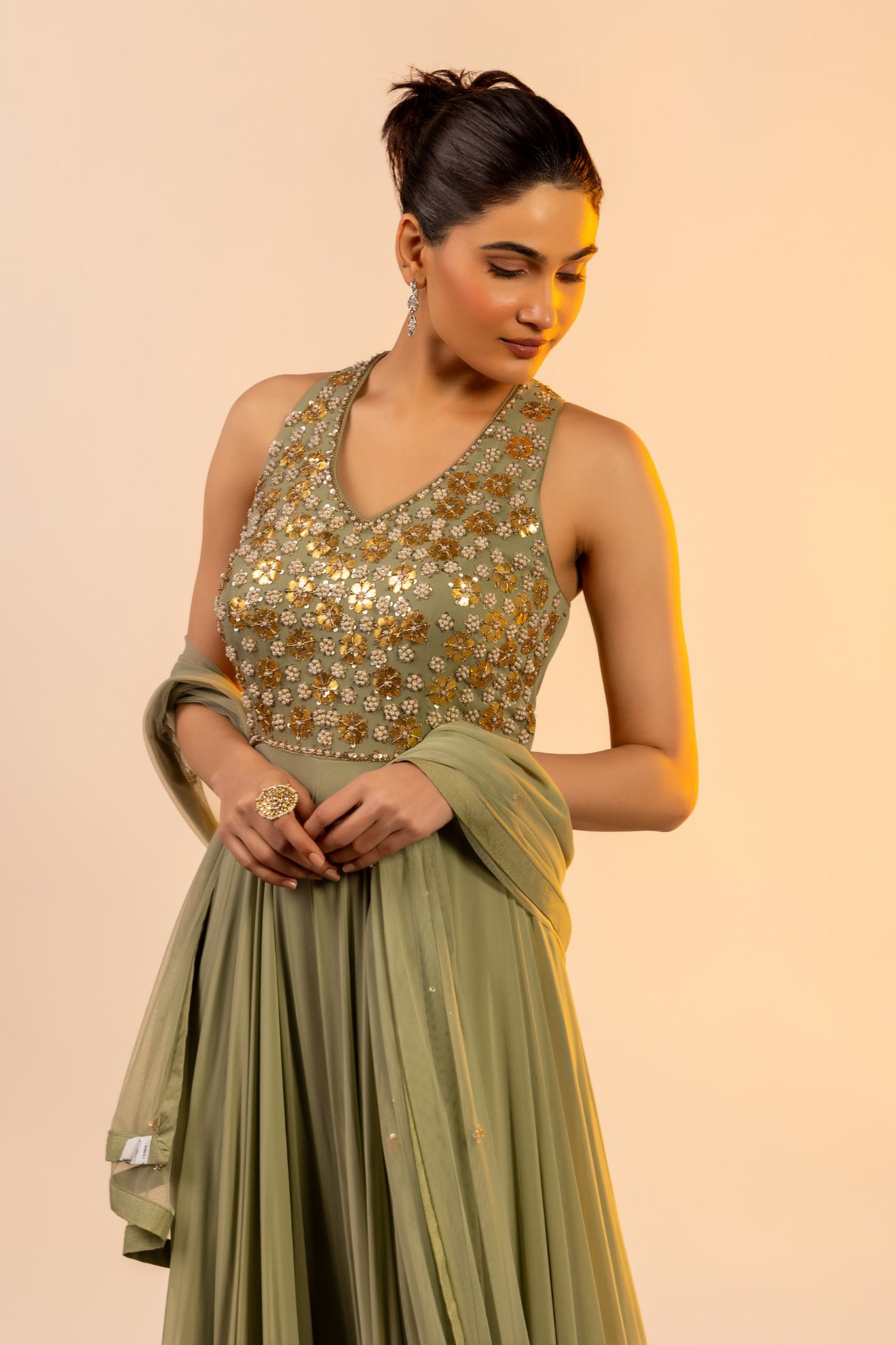 Georgette anarkali with chudidar and dupatta