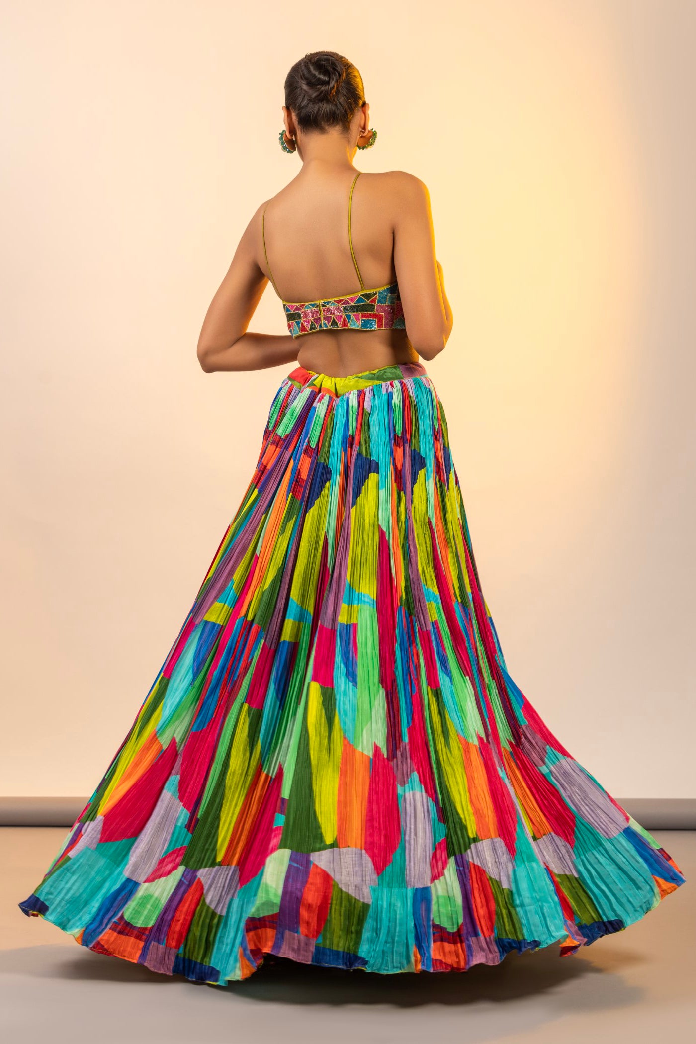 Multi Colour Chinnon Crop top and skirt