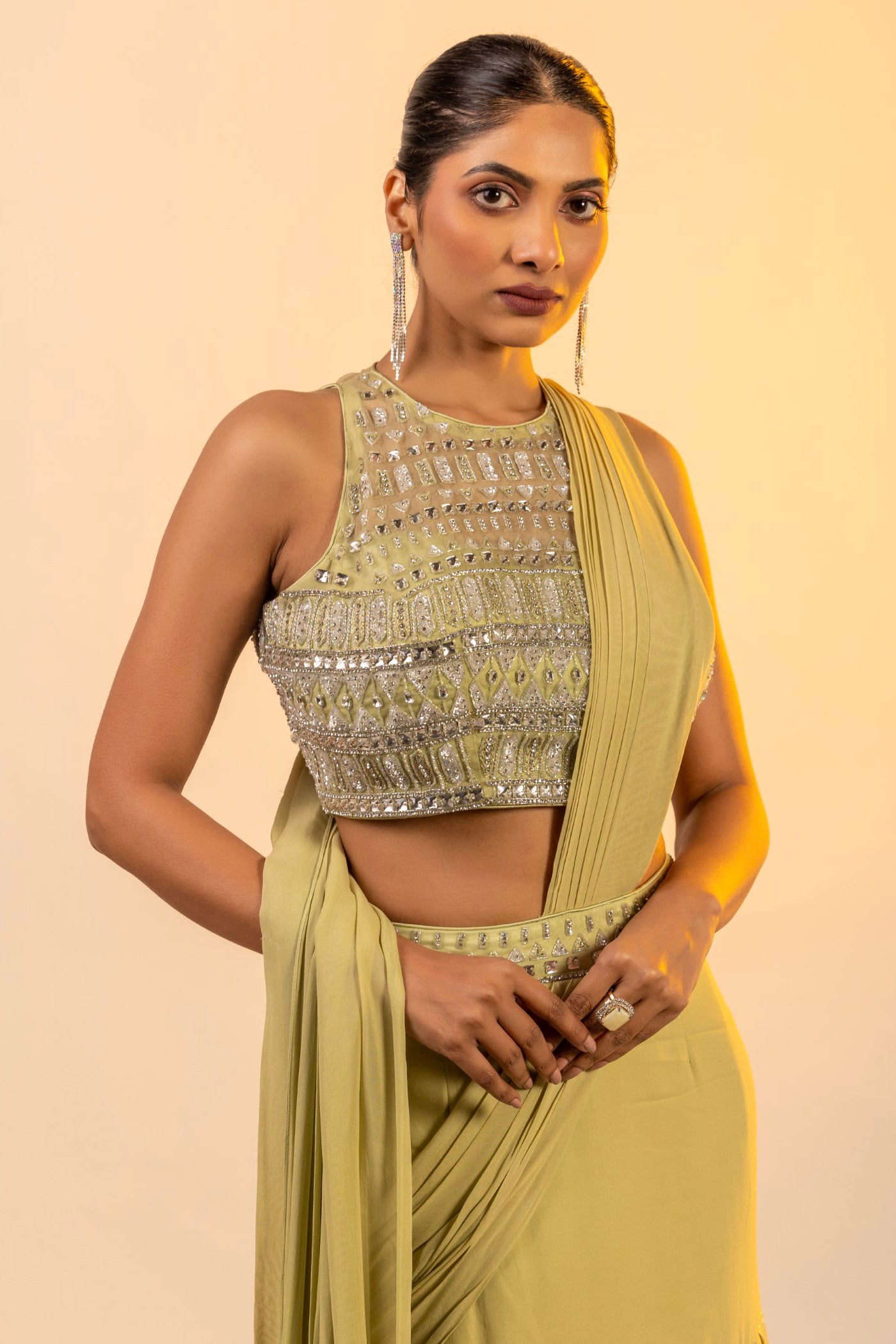 Pista green crop top with dupatta