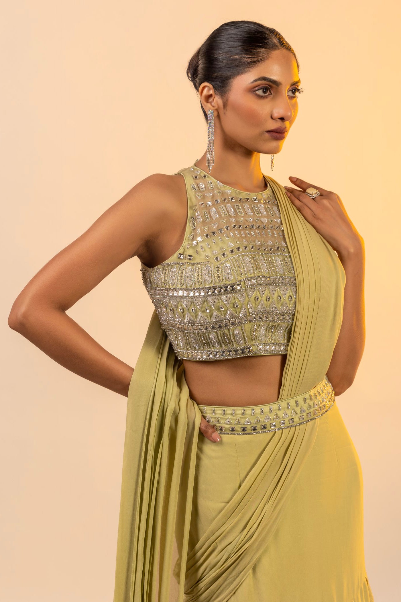 Pista green crop top with dupatta