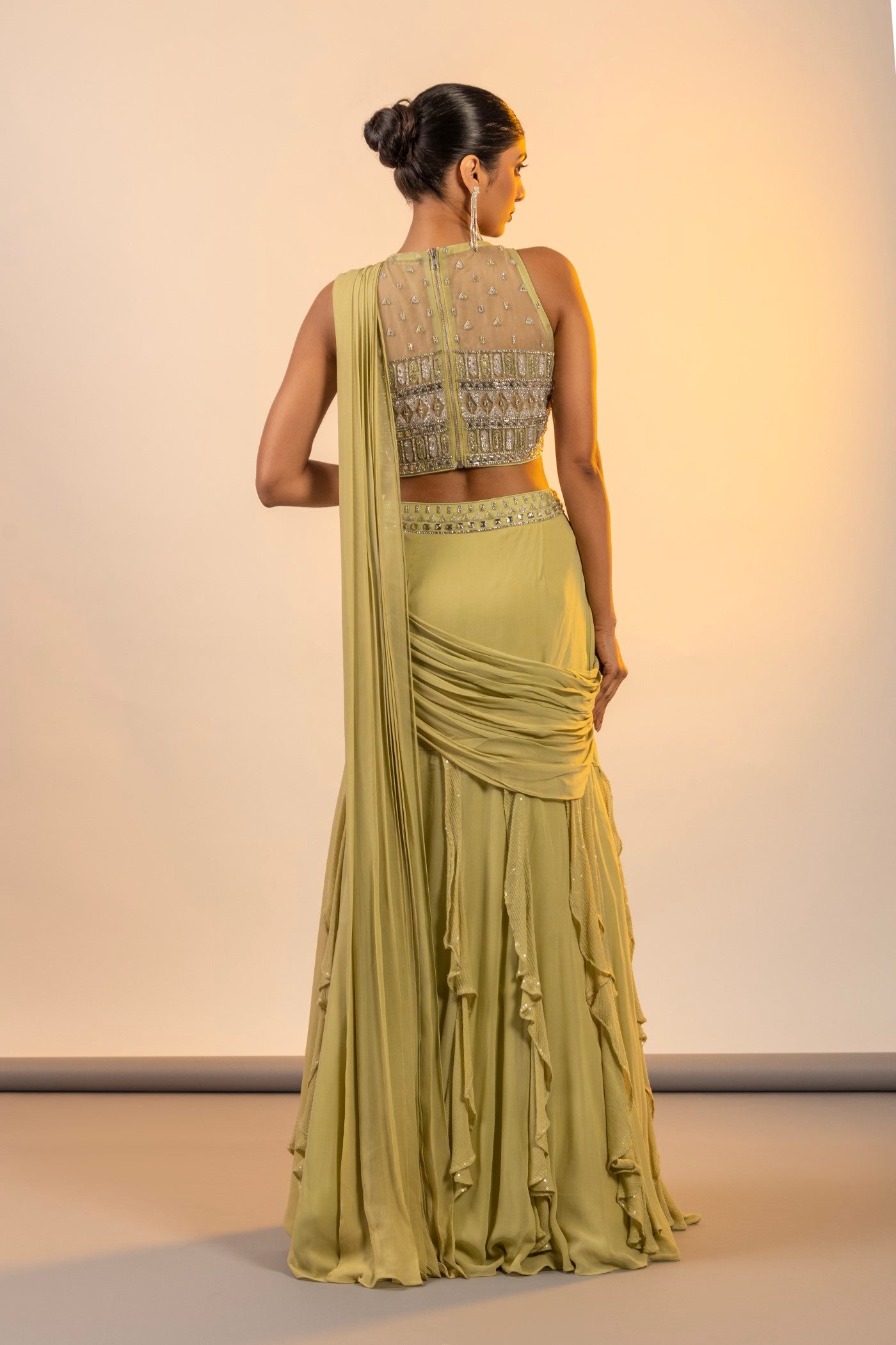 Pista green crop top with dupatta