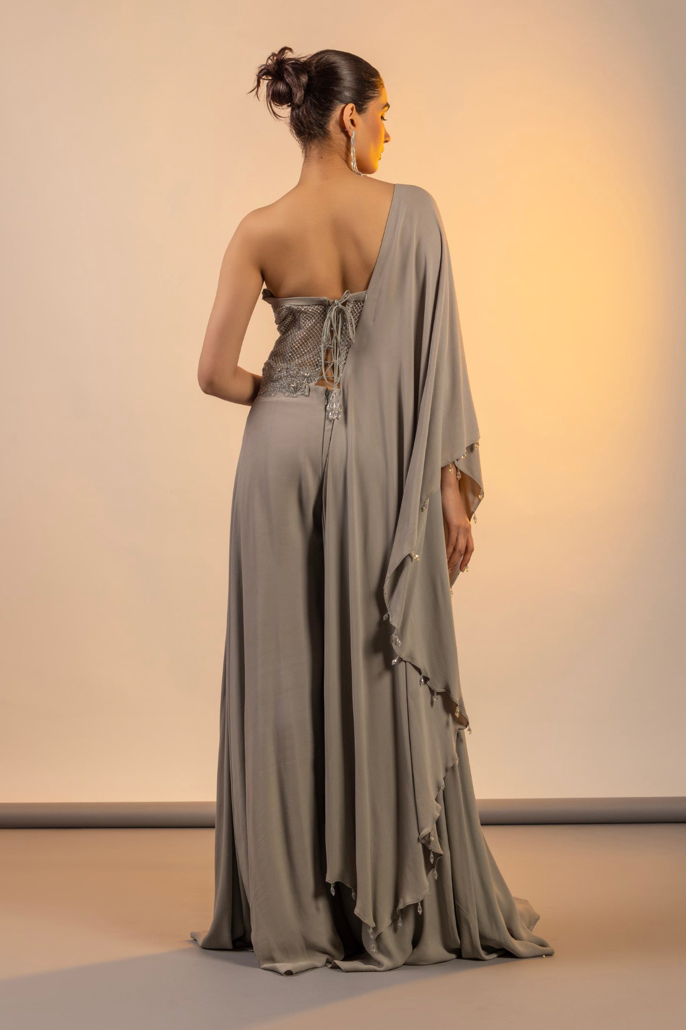 Grey Jumpsuit with swarovski and crystal