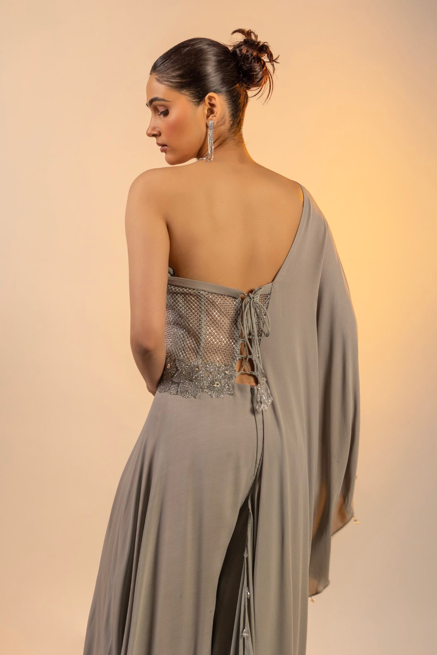 Grey Jumpsuit with swarovski and crystal