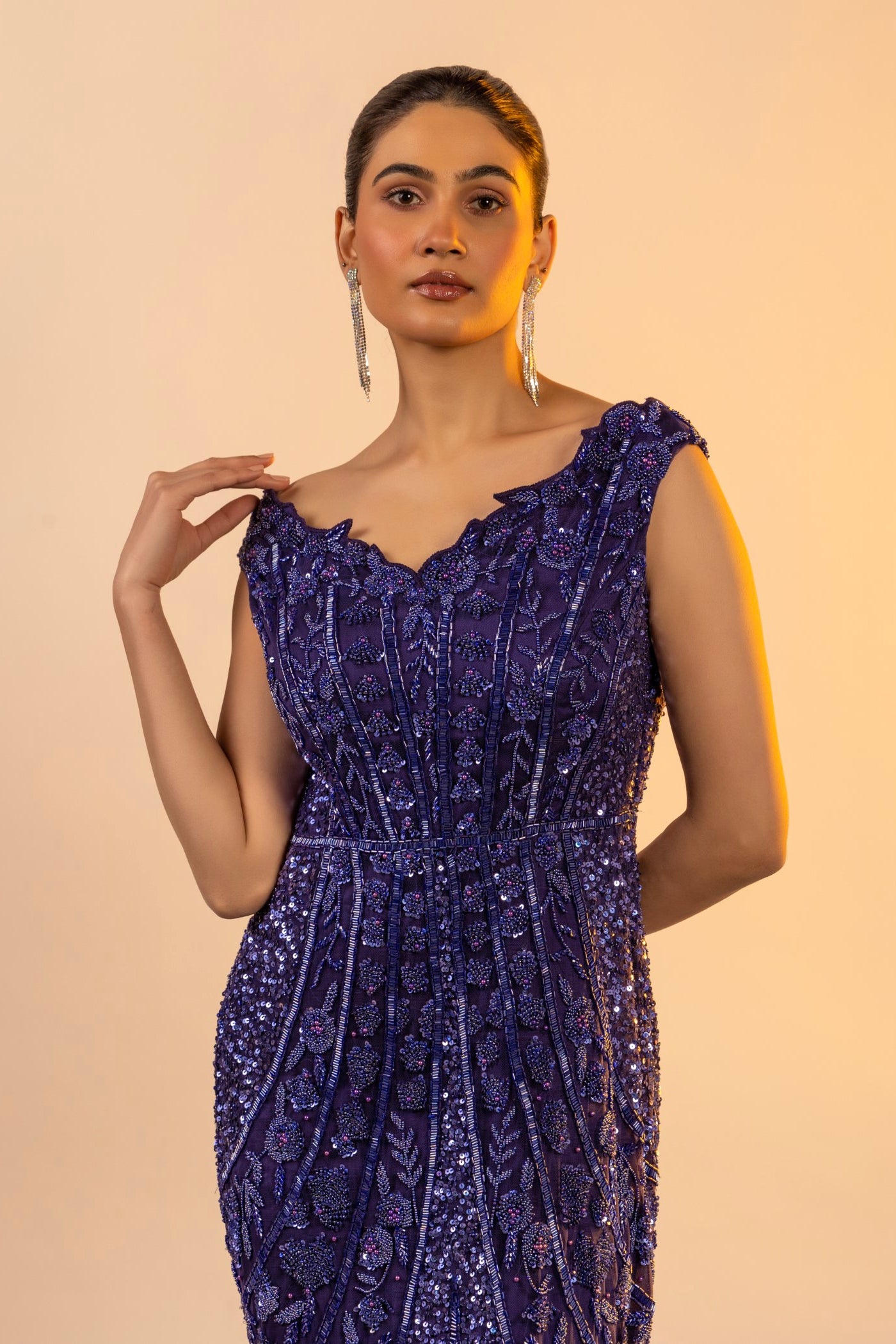 Purple Net Sequins One Piece Dress