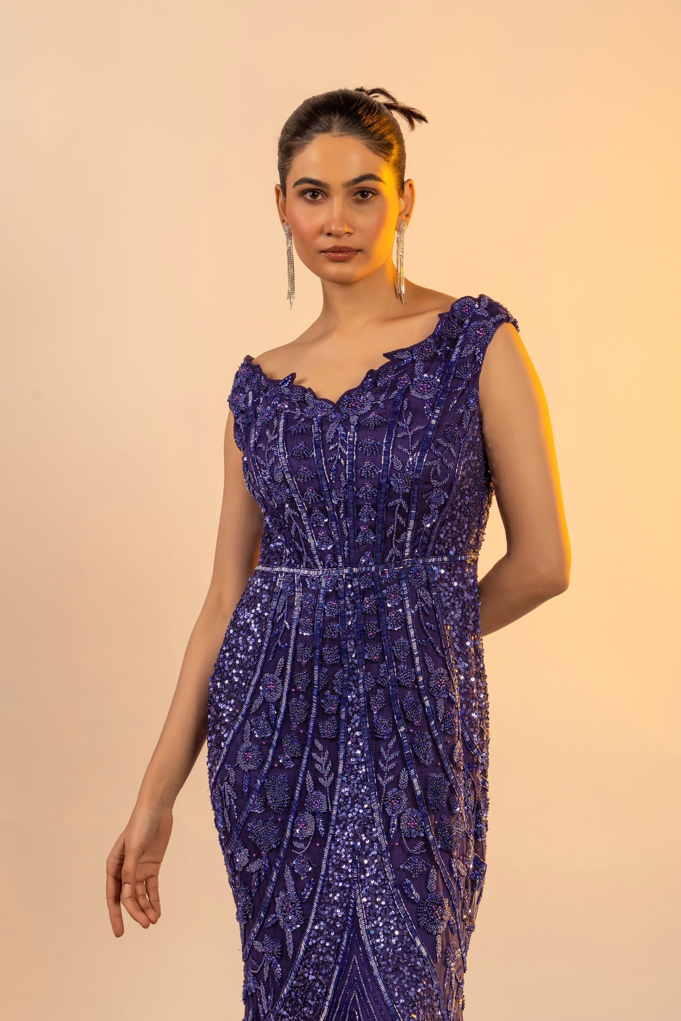 Purple Net Sequins One Piece Dress